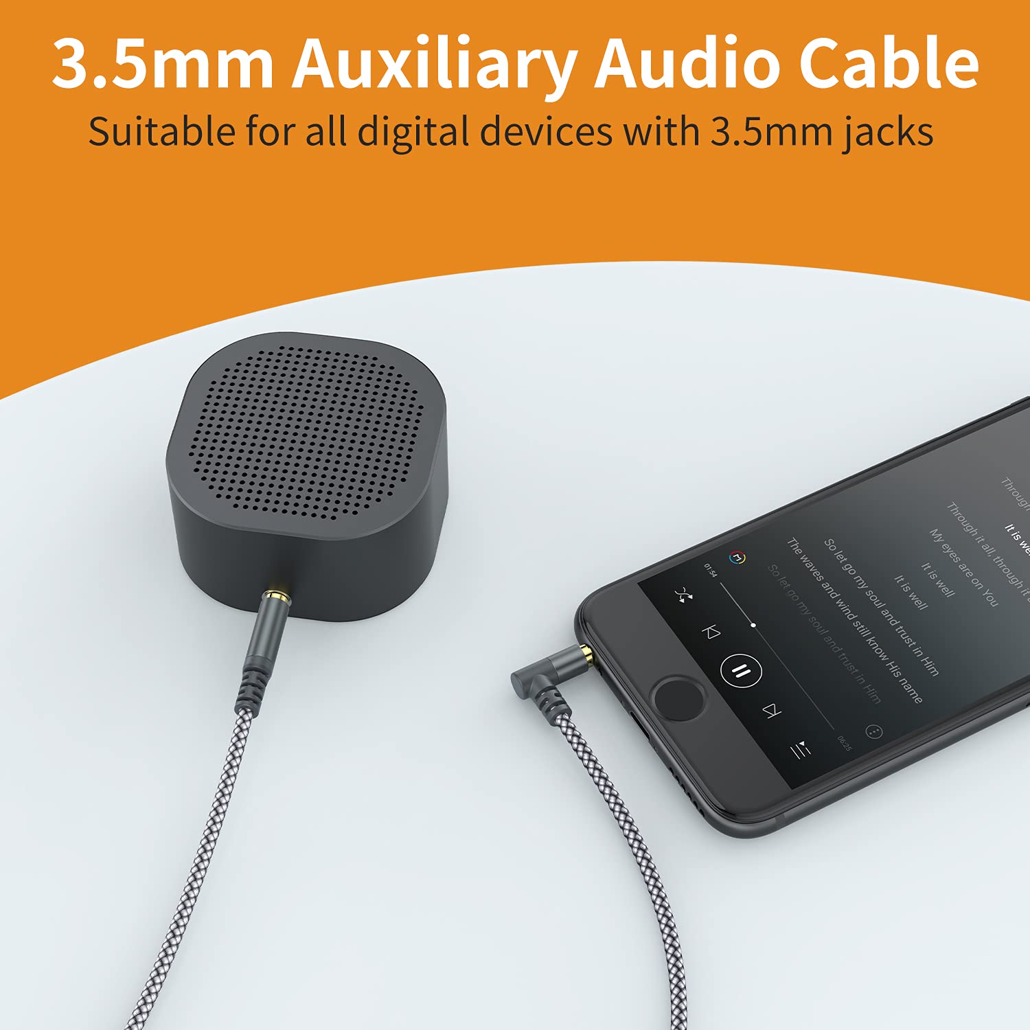 2 Pack 6.6ft Nylon Braided 90 Degree Aux Cables for Car Stereo Speaker iPod iPad Smartphone Headphones Grey - View 5 of 7