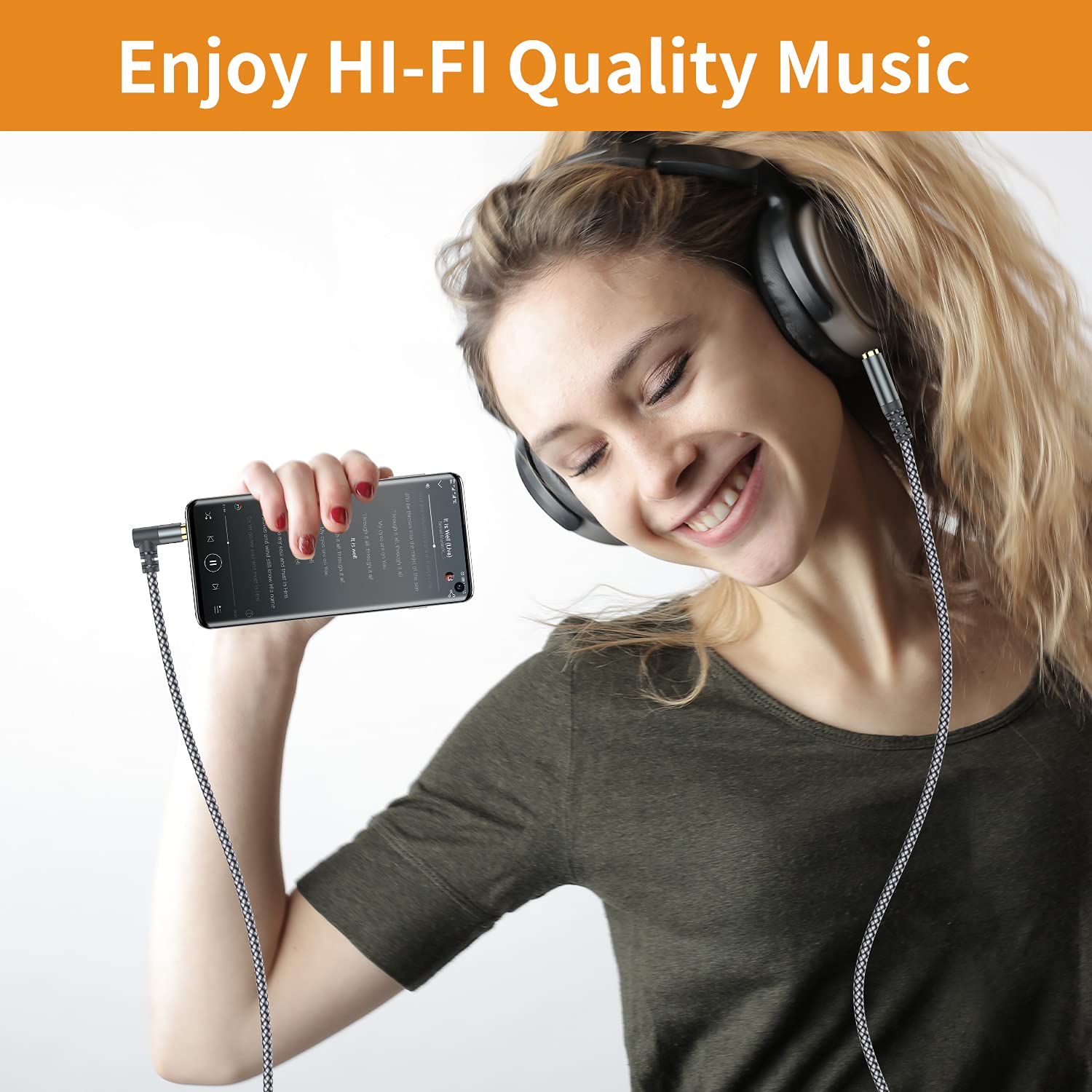 2 Pack 6.6ft Nylon Braided 90 Degree Aux Cables for Car Stereo Speaker iPod iPad Smartphone Headphones Grey - View 6 of 7