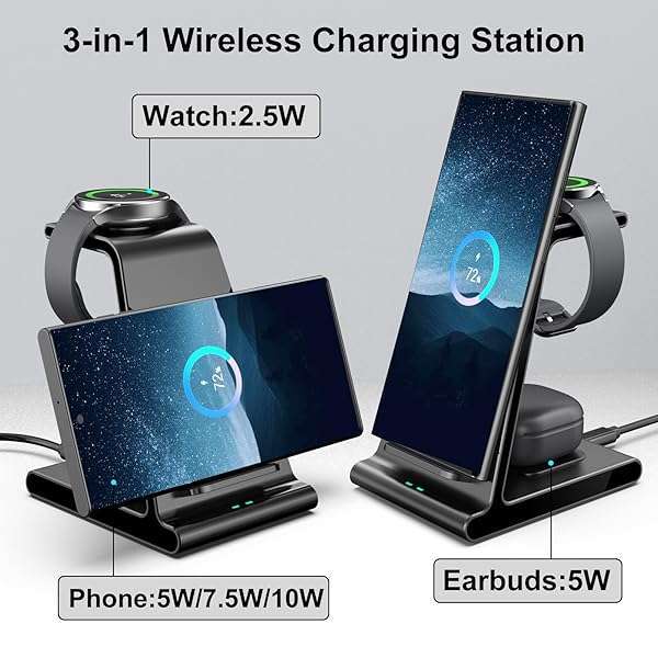 Phelinta Fast Wireless Charger for Samsung Galaxy S24/S23/Note 20 & Galaxy Watch/Buds - Charging Station (Adapter Not Included) - View 5 of 9