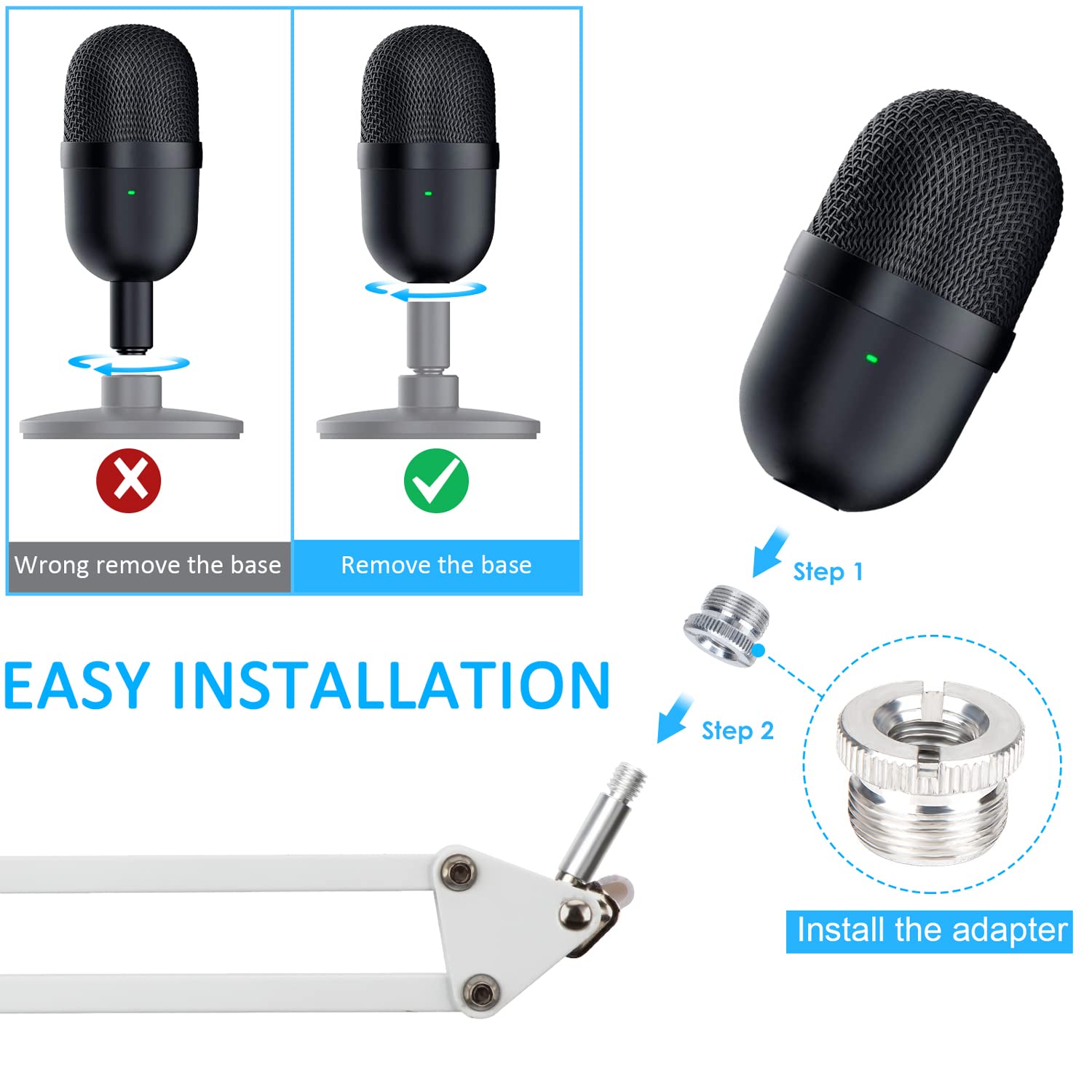 YOUSHARES Razer Seiren Mini Boom Arm with Pop Filter and Foam Cover for Streaming Microphone White - View 2 of 8