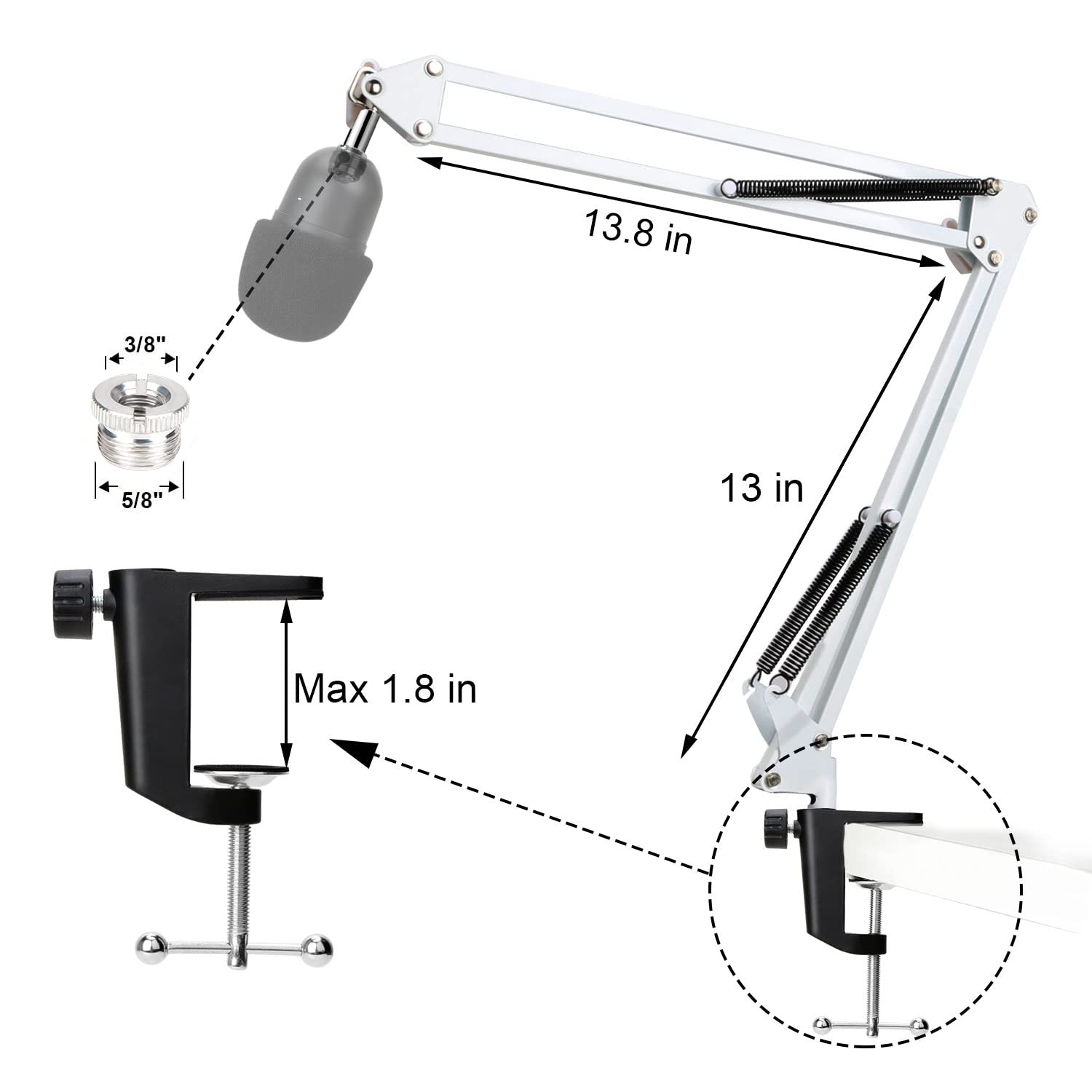 YOUSHARES Razer Seiren Mini Boom Arm with Pop Filter and Foam Cover for Streaming Microphone White - View 3 of 8