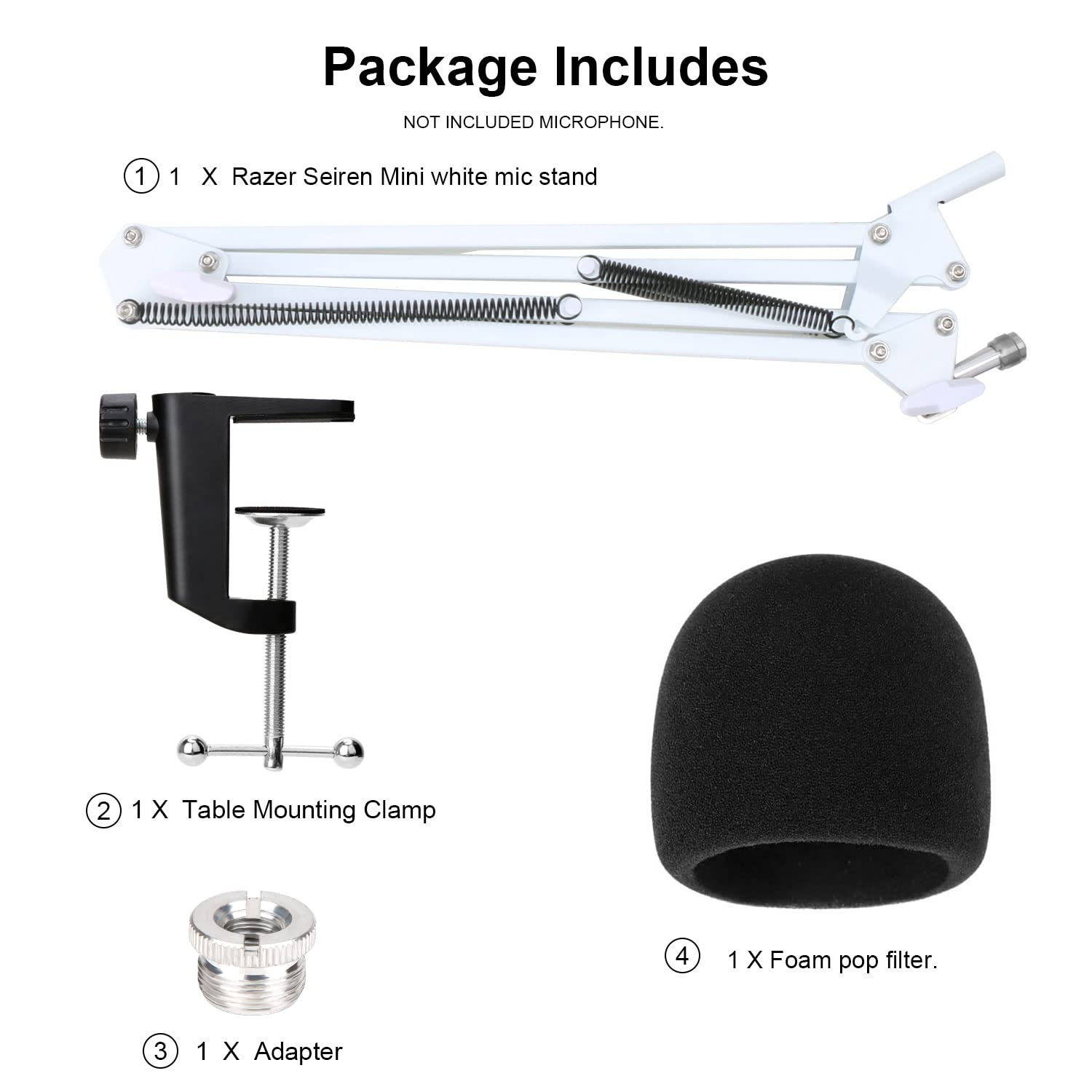 YOUSHARES Razer Seiren Mini Boom Arm with Pop Filter and Foam Cover for Streaming Microphone White - View 6 of 8