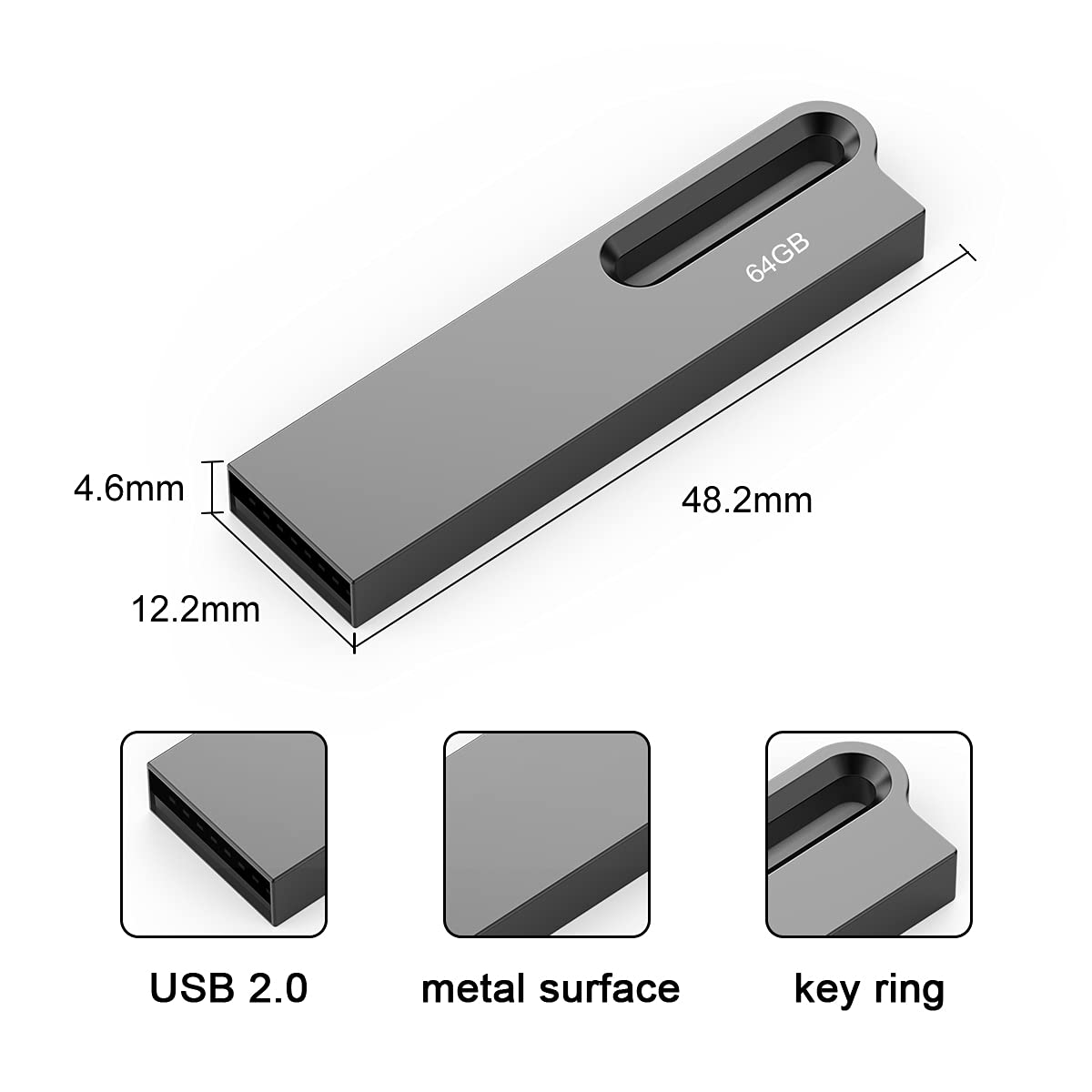 Aiibe 64GB Flash Drive 2 Pack Metal USB Drive Waterproof Portable Memory Stick with Keychain Black Silver - View 4 of 9