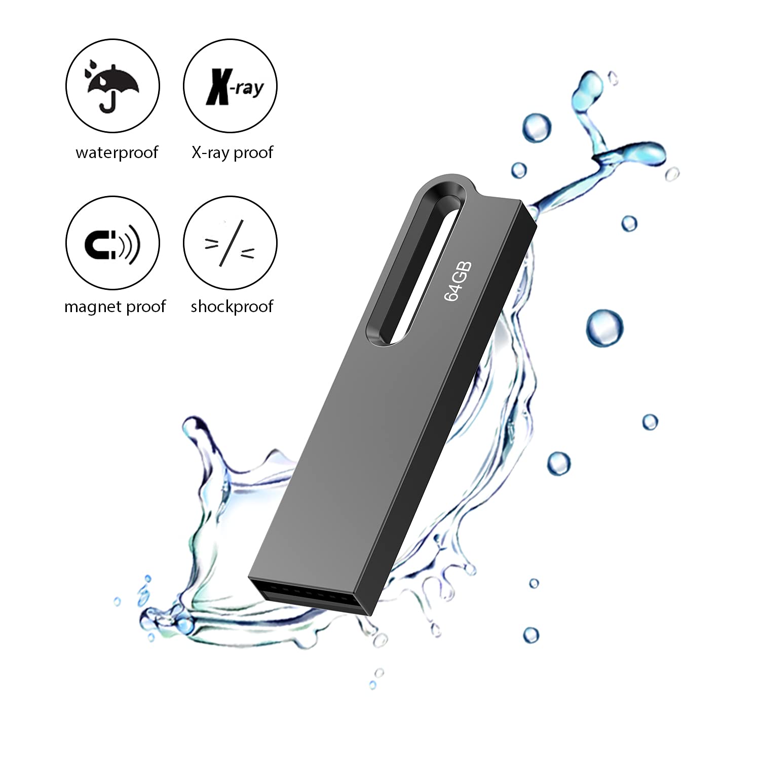 Aiibe 64GB Flash Drive 2 Pack Metal USB Drive Waterproof Portable Memory Stick with Keychain Black Silver - View 5 of 9