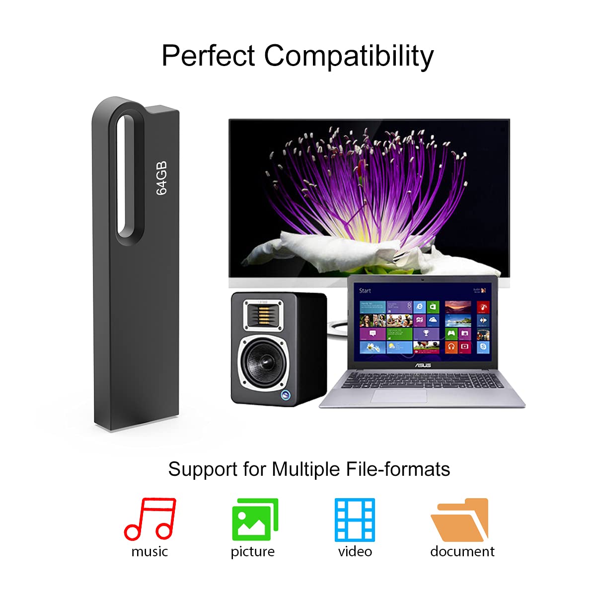 Aiibe 64GB Flash Drive 2 Pack Metal USB Drive Waterproof Portable Memory Stick with Keychain Black Silver - View 6 of 9