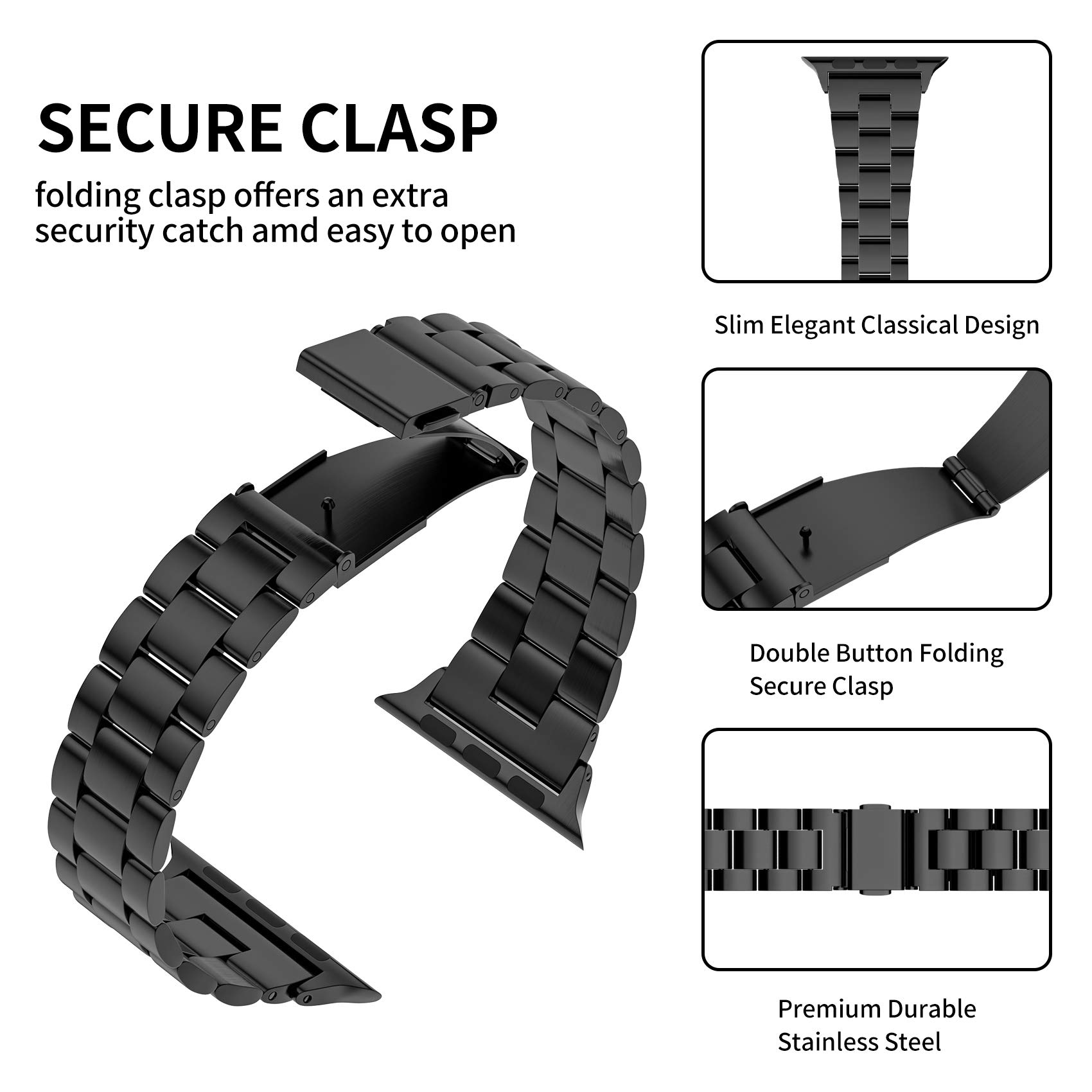 Fitlink Ultra-Slim Brushed Stainless Steel Apple Watch Band for All Series SE Ultra 2 38 to 49mm with Butterfly Buckle Silver - View 3 of 7