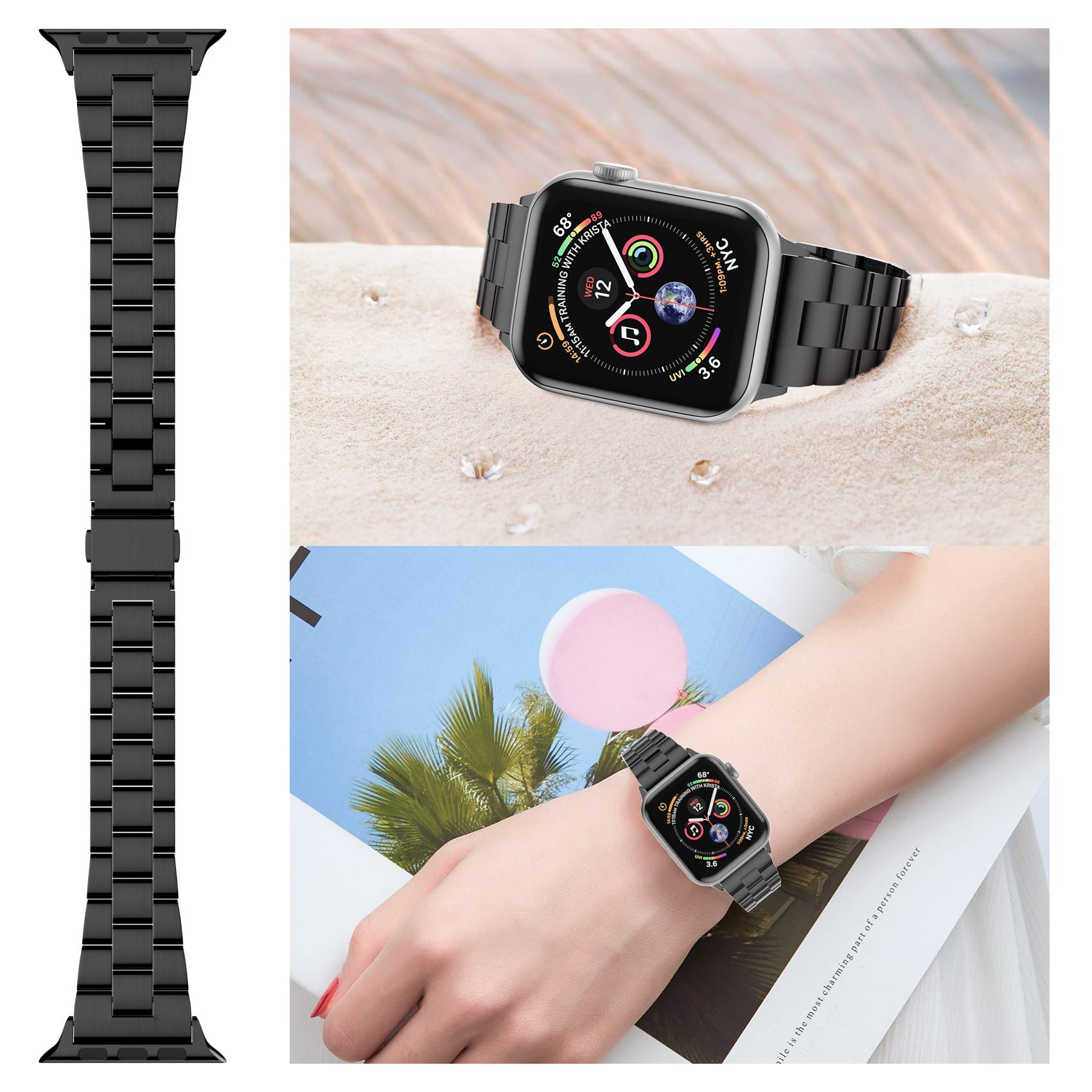 Fitlink Ultra-Slim Brushed Stainless Steel Apple Watch Band for All Series SE Ultra 2 38 to 49mm with Butterfly Buckle Silver - View 5 of 7