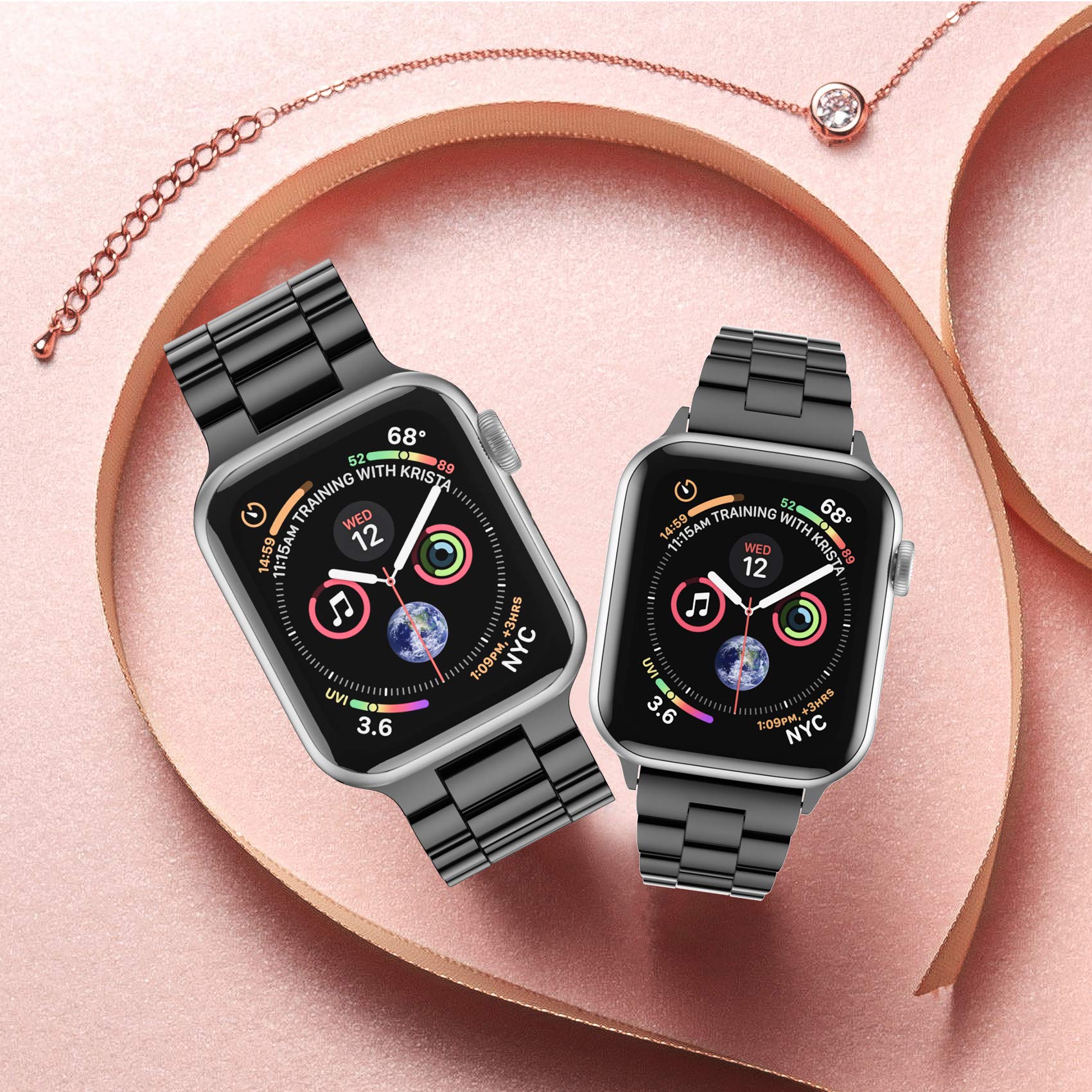 Fitlink Ultra-Slim Brushed Stainless Steel Apple Watch Band for All Series SE Ultra 2 38 to 49mm with Butterfly Buckle Silver - View 6 of 7