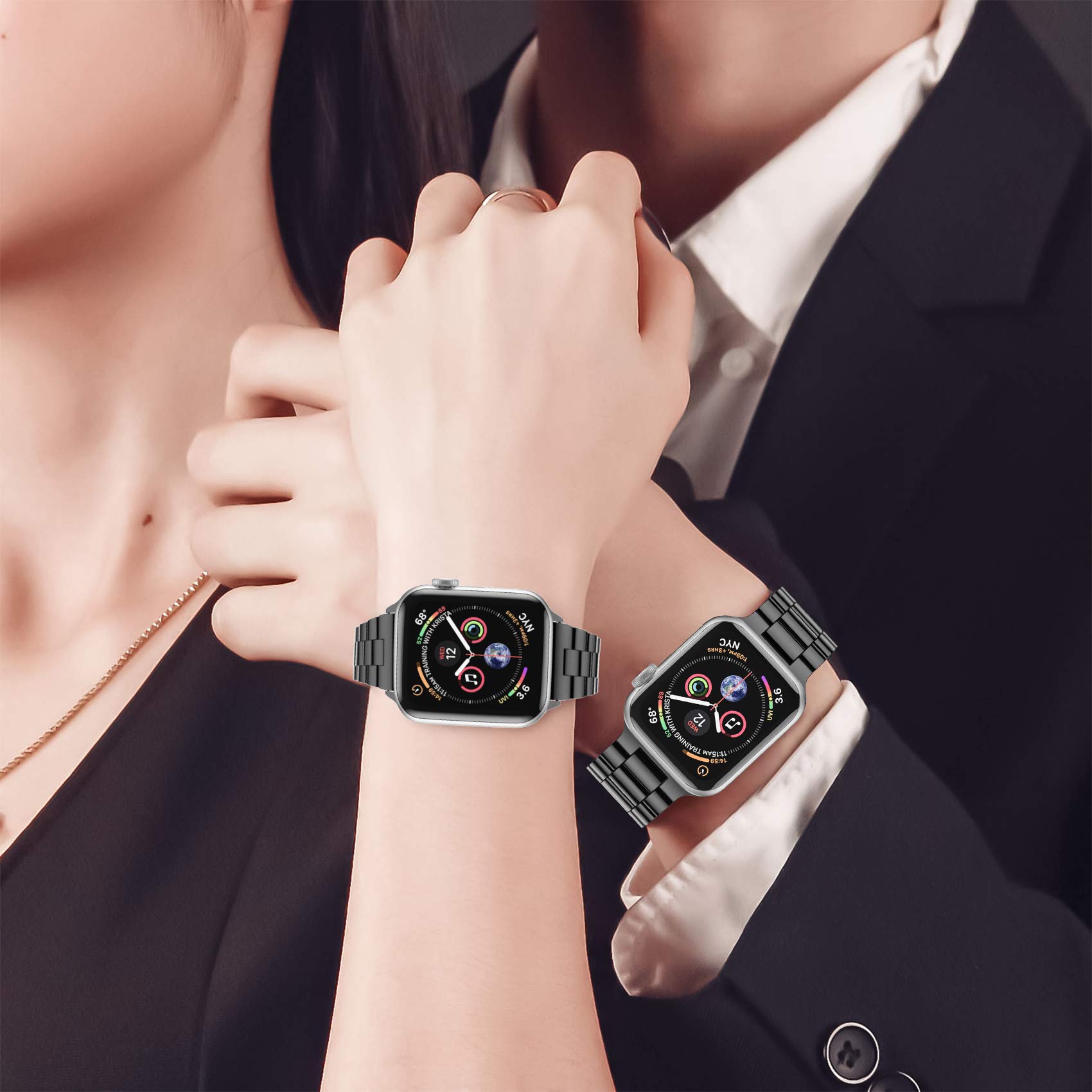 Fitlink Ultra-Slim Brushed Stainless Steel Apple Watch Band for All Series SE Ultra 2 38 to 49mm with Butterfly Buckle Silver - View 7 of 7