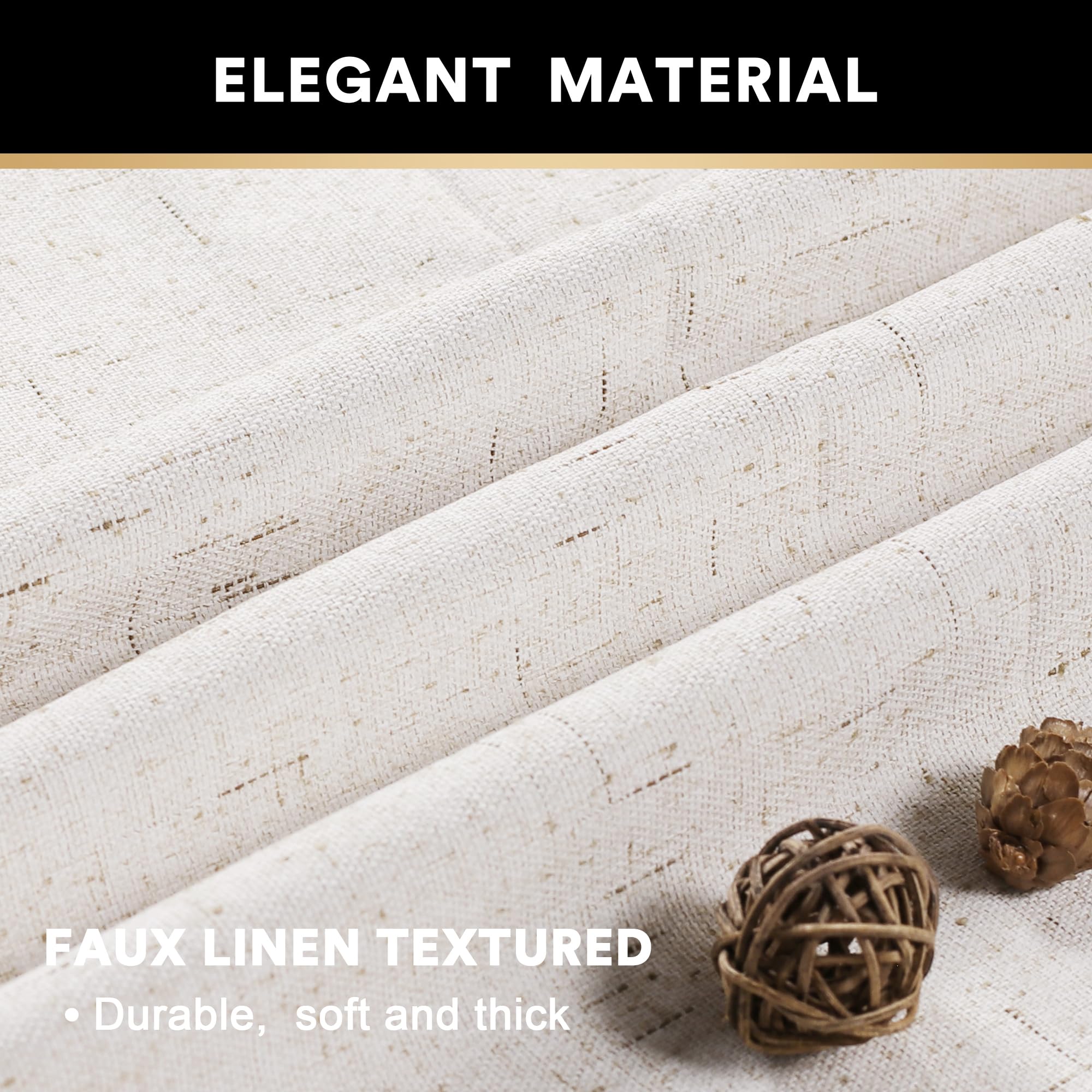 PrinceDeco 64 Inch Blackout Linen Curtains for Kids Room Room Darkening Drapes Ivory 2 Panels Set Thermal Privacy Protection - View 4 of 9