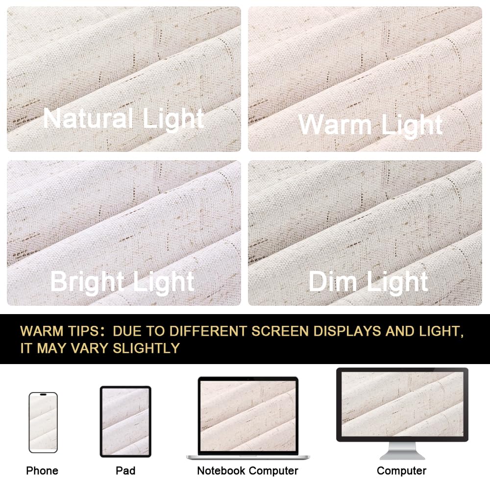 PrinceDeco 64 Inch Blackout Linen Curtains for Kids Room Room Darkening Drapes Ivory 2 Panels Set Thermal Privacy Protection - View 8 of 9