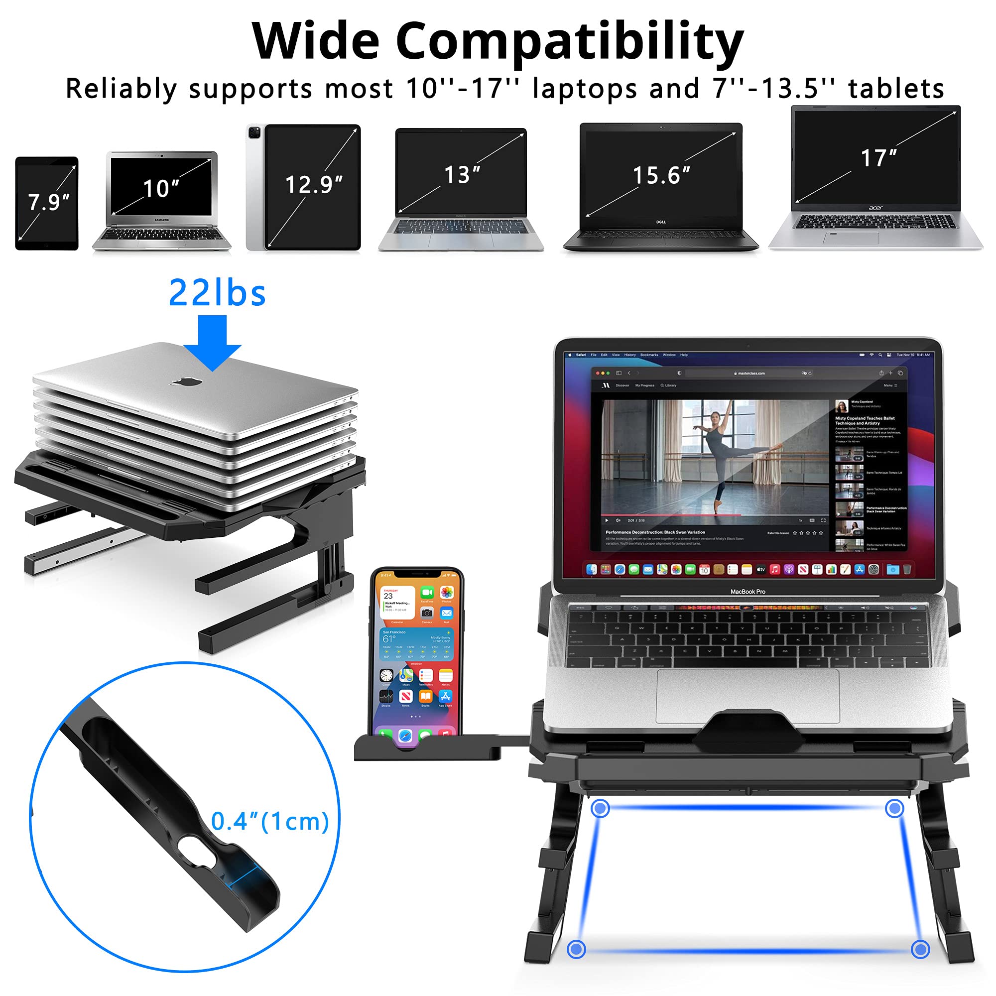 AboveTEK Adjustable Laptop Stand with 20 Angles and 360 Rotating Base for 10 to 17 Inch Laptops Portable Riser with Extra Phone Holders Black - View 2 of 9