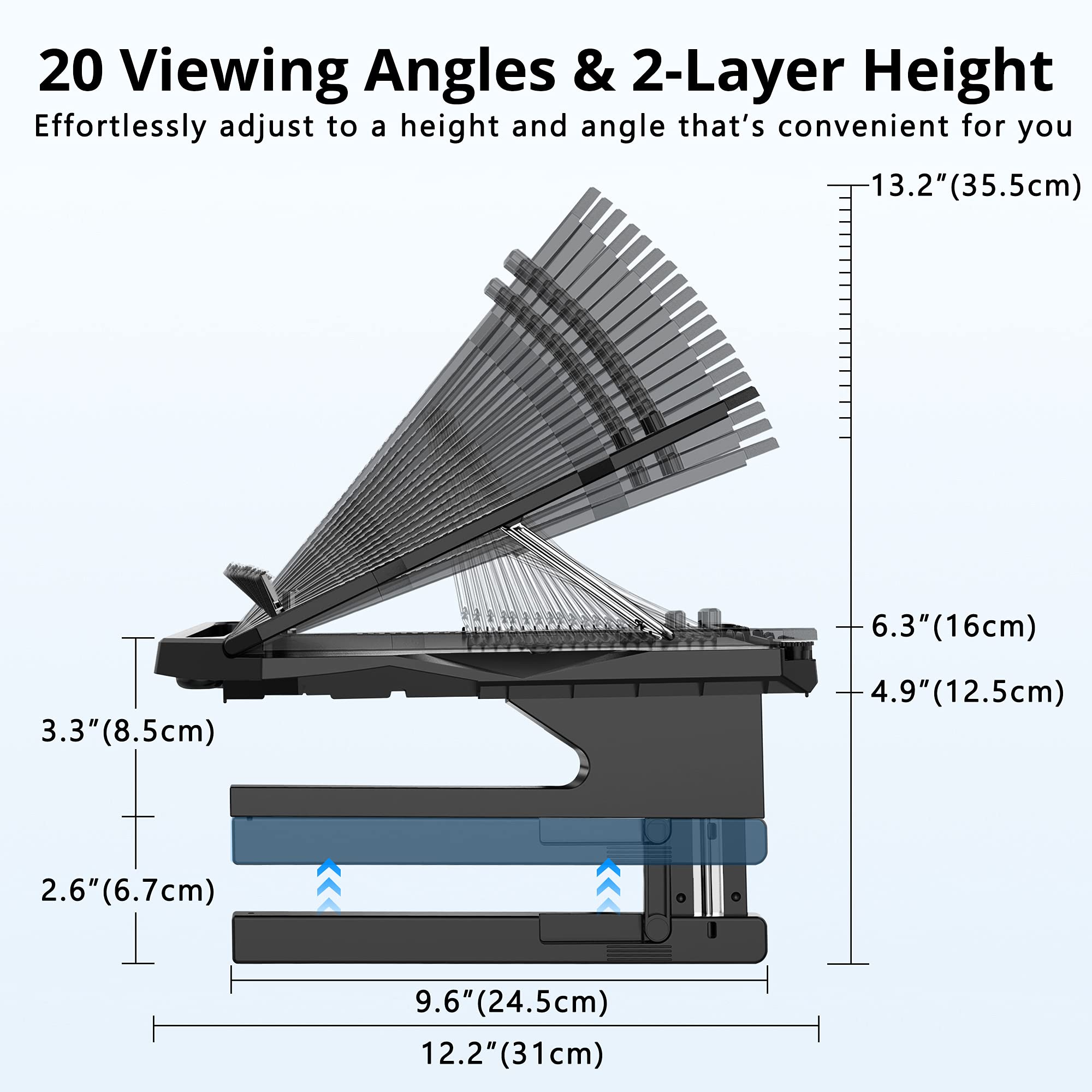 AboveTEK Adjustable Laptop Stand with 20 Angles and 360 Rotating Base for 10 to 17 Inch Laptops Portable Riser with Extra Phone Holders Black - View 3 of 9