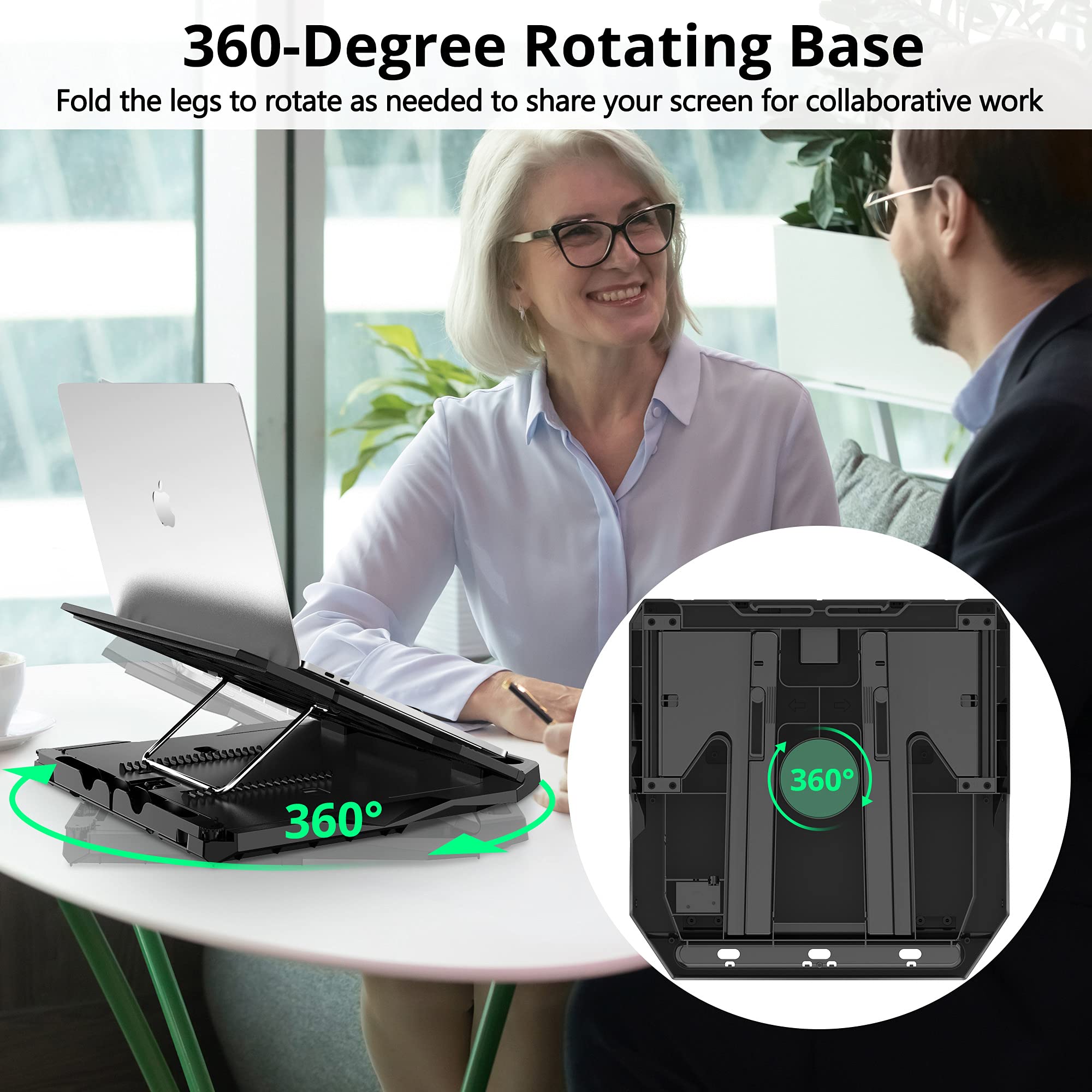 AboveTEK Adjustable Laptop Stand with 20 Angles and 360 Rotating Base for 10 to 17 Inch Laptops Portable Riser with Extra Phone Holders Black - View 4 of 9