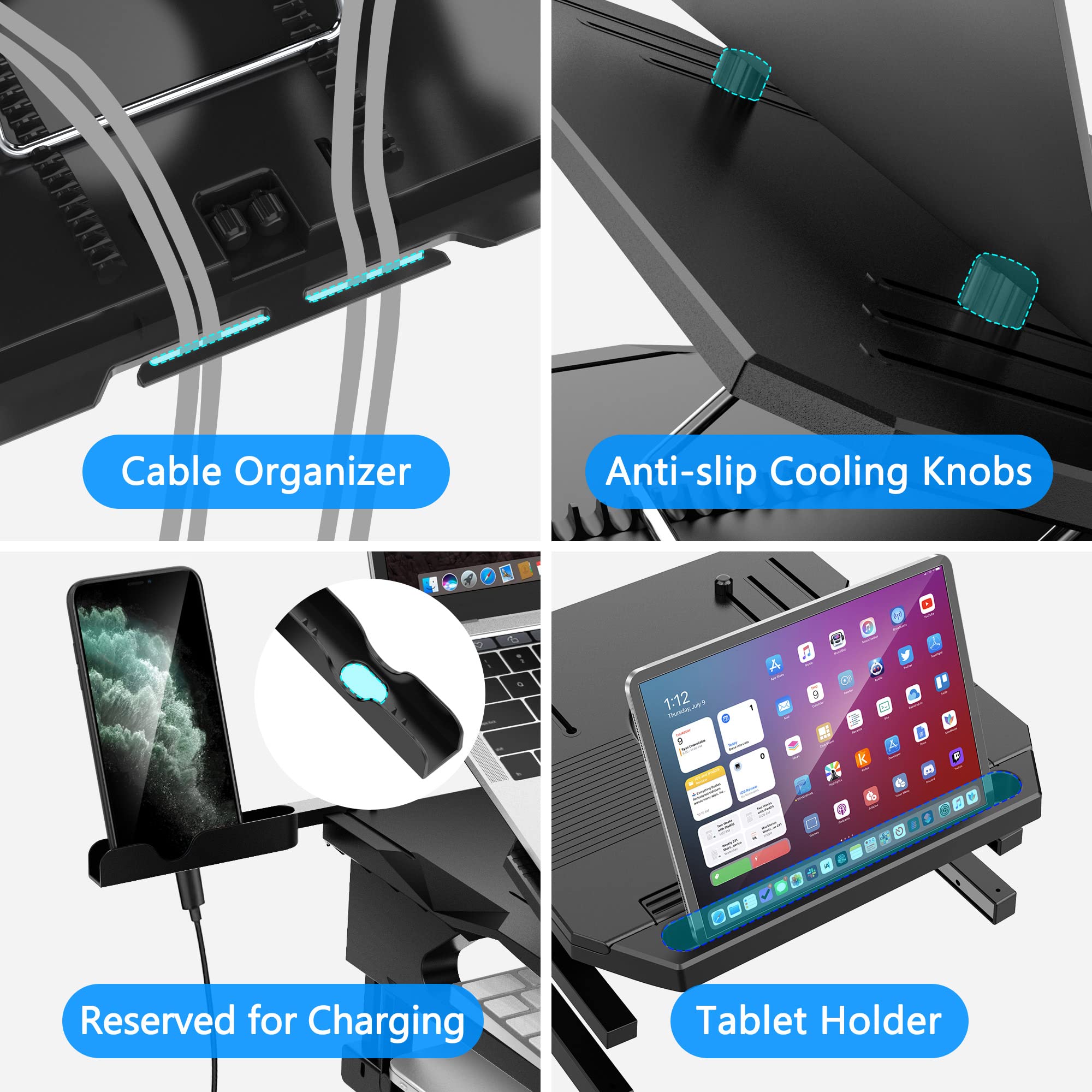 AboveTEK Adjustable Laptop Stand with 20 Angles and 360 Rotating Base for 10 to 17 Inch Laptops Portable Riser with Extra Phone Holders Black - View 6 of 9