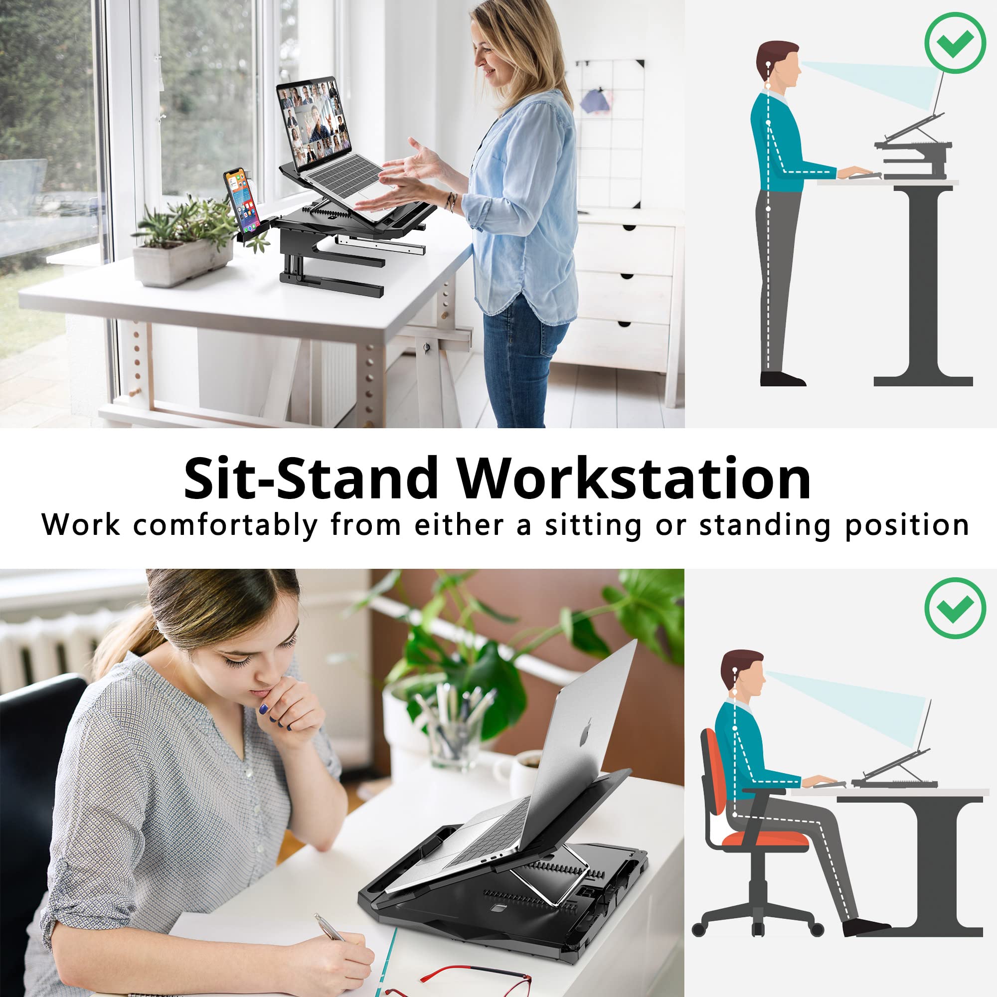 AboveTEK Adjustable Laptop Stand with 20 Angles and 360 Rotating Base for 10 to 17 Inch Laptops Portable Riser with Extra Phone Holders Black - View 7 of 9