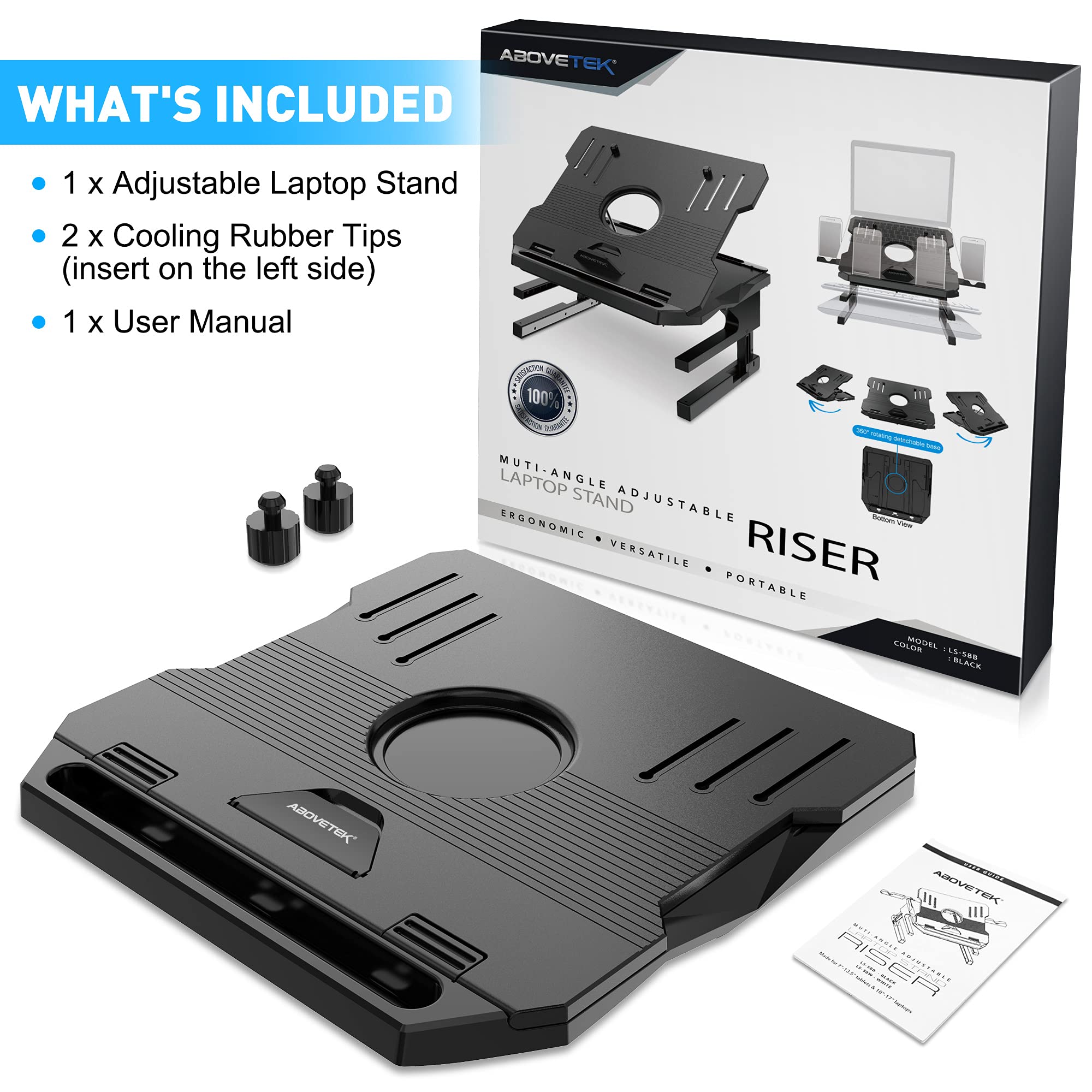 AboveTEK Adjustable Laptop Stand with 20 Angles and 360 Rotating Base for 10 to 17 Inch Laptops Portable Riser with Extra Phone Holders Black - View 9 of 9