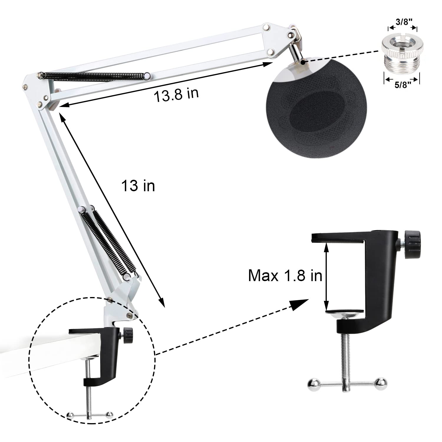 YOUSHARES YOUSHARES Mic Stand with Pop Filter and Foam Cover for Blue Snowball iCE Microphone Boom Arm Stand - View 2 of 7