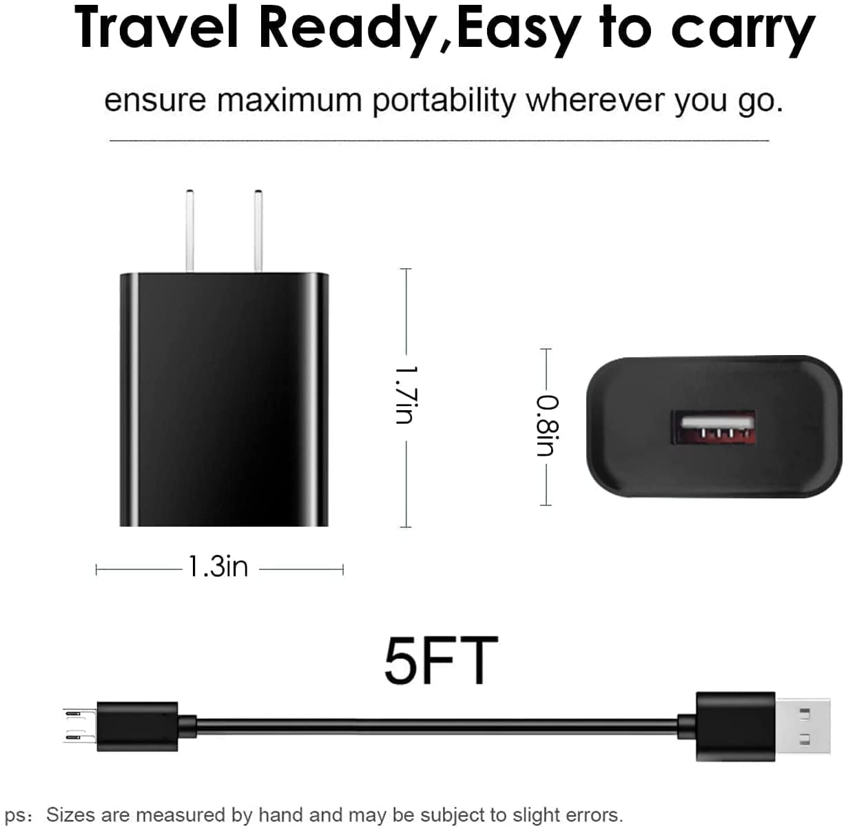 Wall Charger and Charging Cable Cord for Cowin E7 Pro Treblab XR500 Bugani M83 and More USB Micro Earbuds Headphones - View 4 of 4