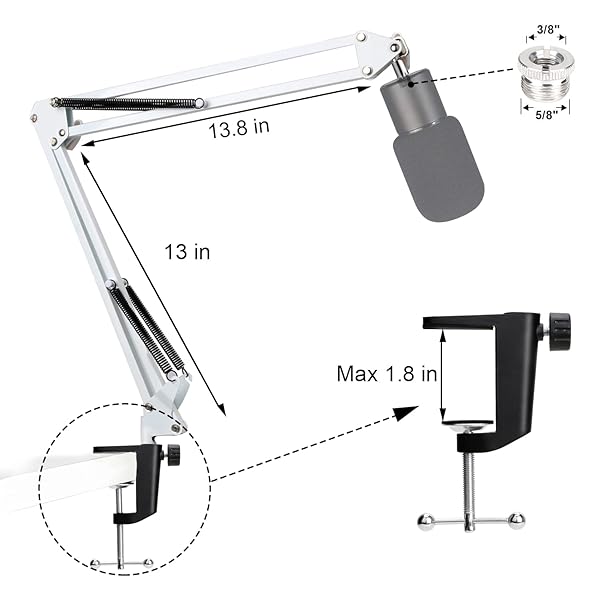 YOUSHARES YOUSHARES Razer Seiren X White Boom Arm with Pop Filter Mic Stand and Foam Cover for Razer Seiren X Streaming Microphone White - View 3 of 8