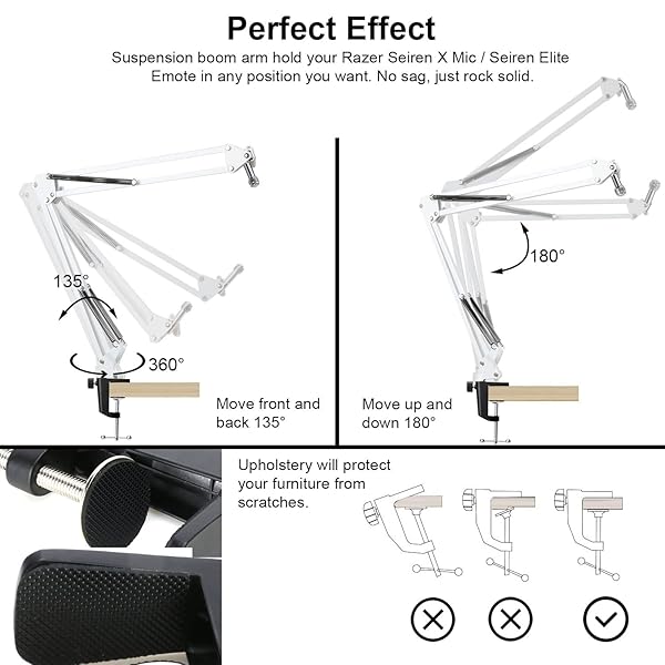 YOUSHARES YOUSHARES Razer Seiren X White Boom Arm with Pop Filter Mic Stand and Foam Cover for Razer Seiren X Streaming Microphone White - View 4 of 8