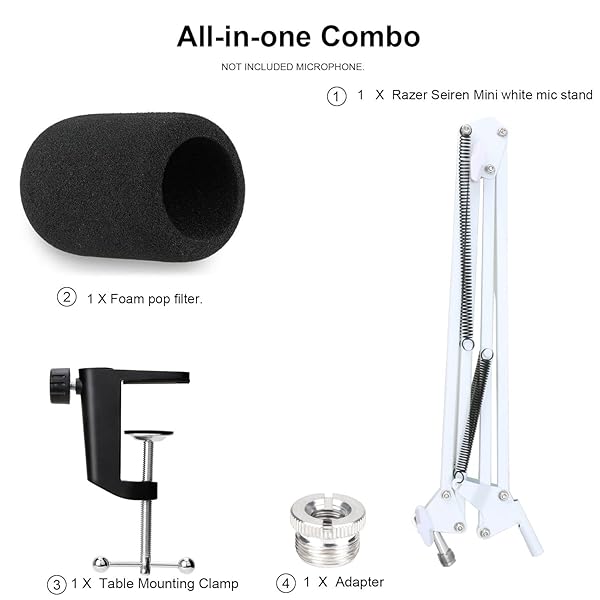 YOUSHARES YOUSHARES Razer Seiren X White Boom Arm with Pop Filter Mic Stand and Foam Cover for Razer Seiren X Streaming Microphone White - View 7 of 8