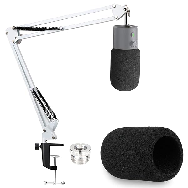YOUSHARES Razer Seiren X White Boom Arm with Pop Filter Mic Stand and Foam Cover for Razer Seiren X Streaming Microphone White
