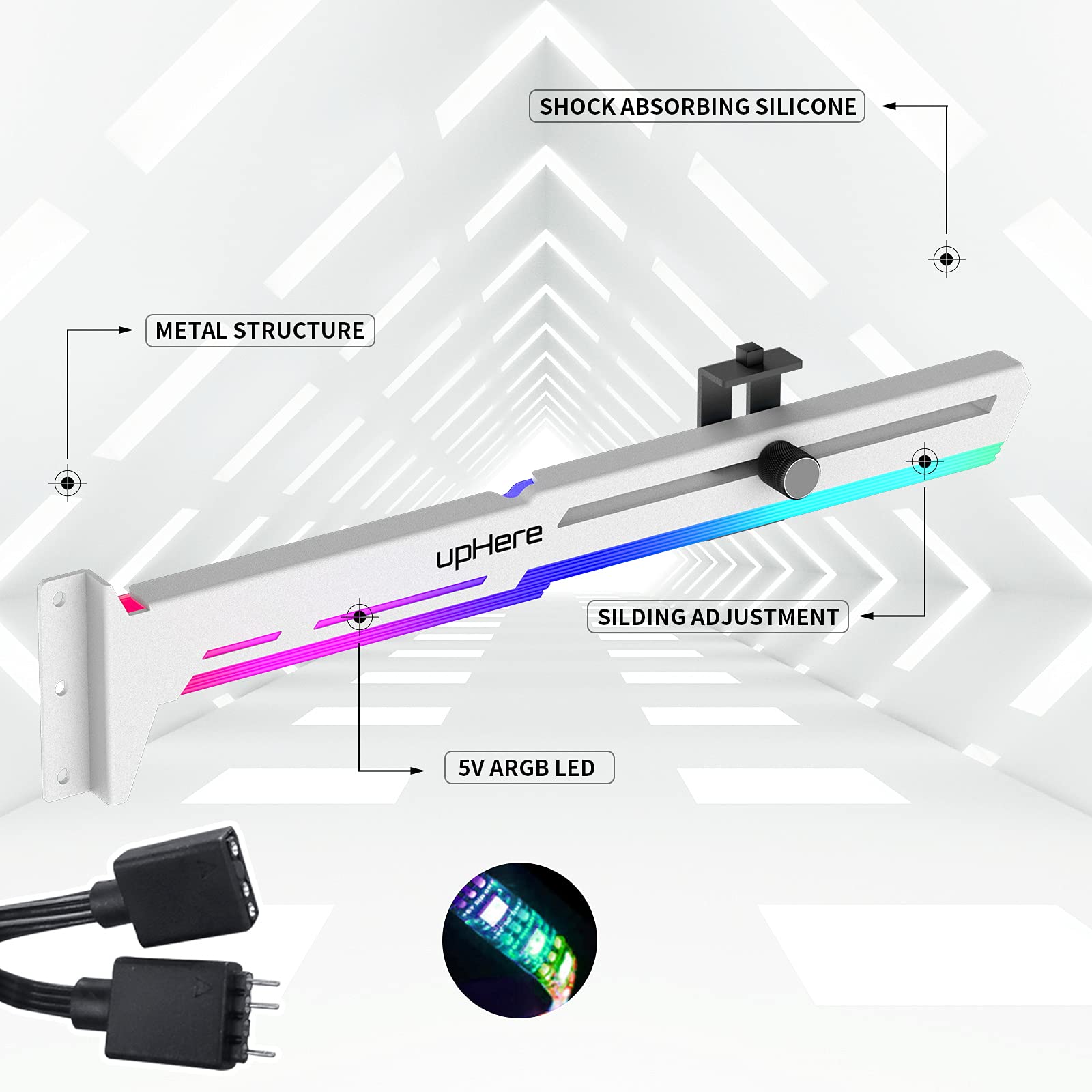 upHere 5V Addressable RGB GPU Brace Support with Adjustable Length and Height for Video Card Sag Holder G276WTARGB - View 2 of 8