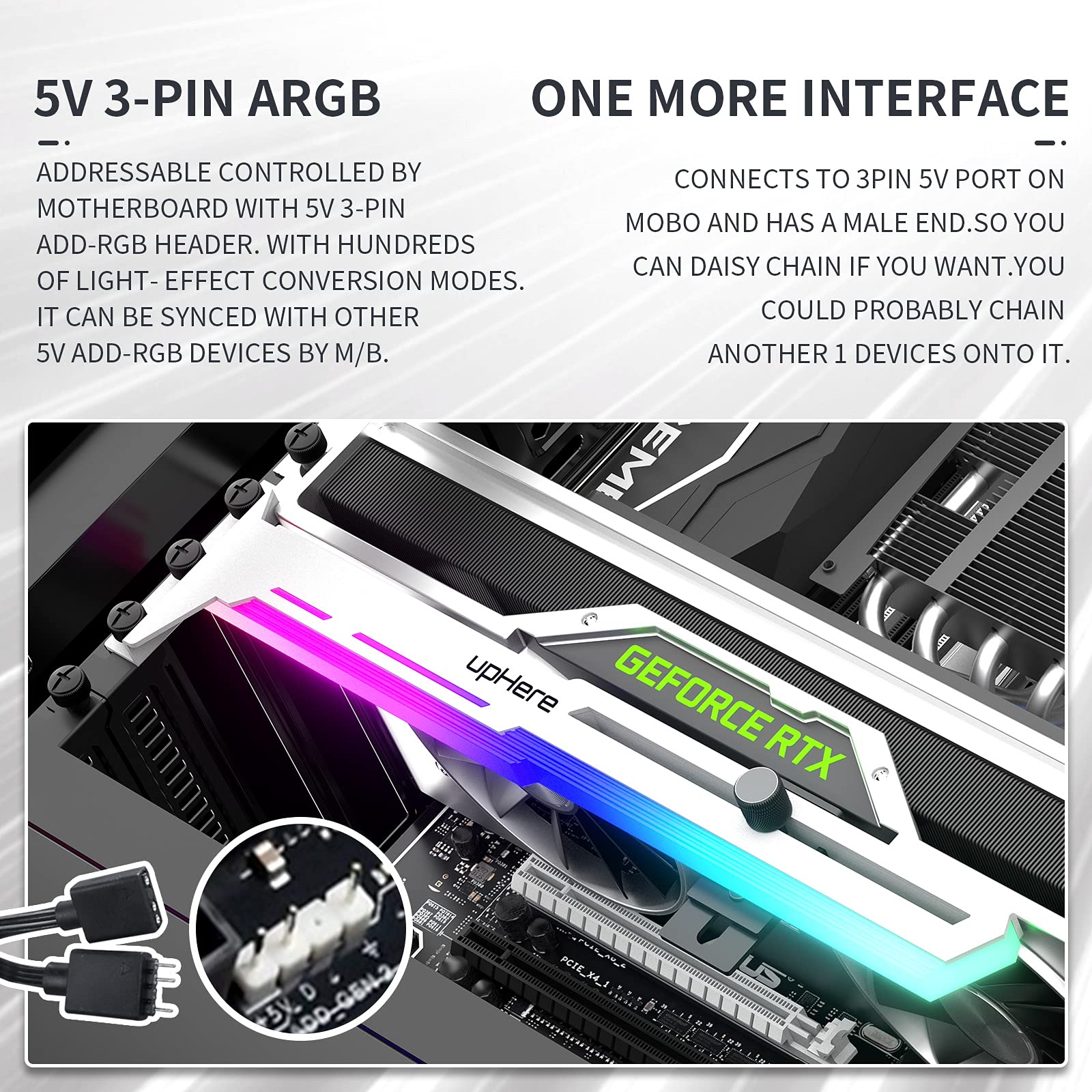 upHere 5V Addressable RGB GPU Brace Support with Adjustable Length and Height for Video Card Sag Holder G276WTARGB - View 4 of 8