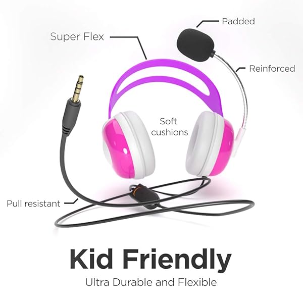 Thore Thore Kids Headphones with Boom Mic & Volume Control - Perfect for Online School (Pink) - View 7 of 9