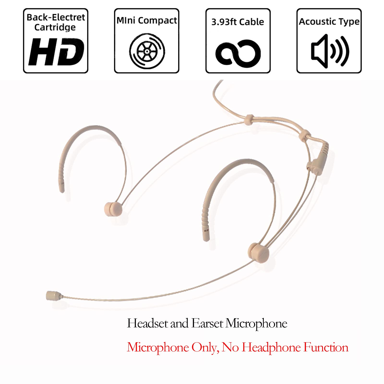 Sujeetec Headset Microphone Discreet Ear Hook Mic for Sennheiser Wireless Ideal for Lectures Live Performance Theater Podcasts Beige - View 2 of 6