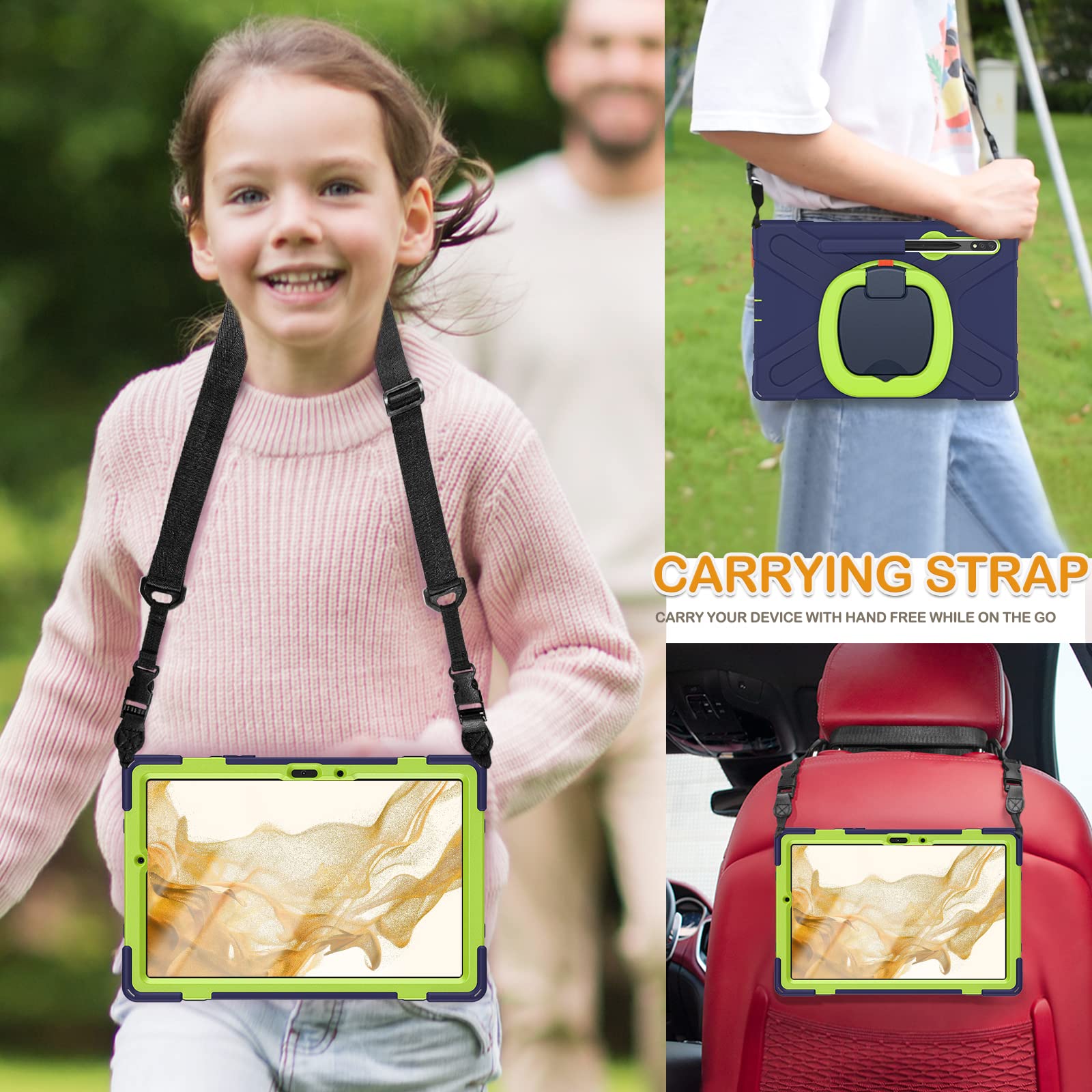 BRAECN Heavy Duty Shockproof Silicone Case for Samsung Galaxy Tab S9 S8 S7 11 Inch with S Pen Holder Rotating Handle Grip Navy Blue - View 5 of 7