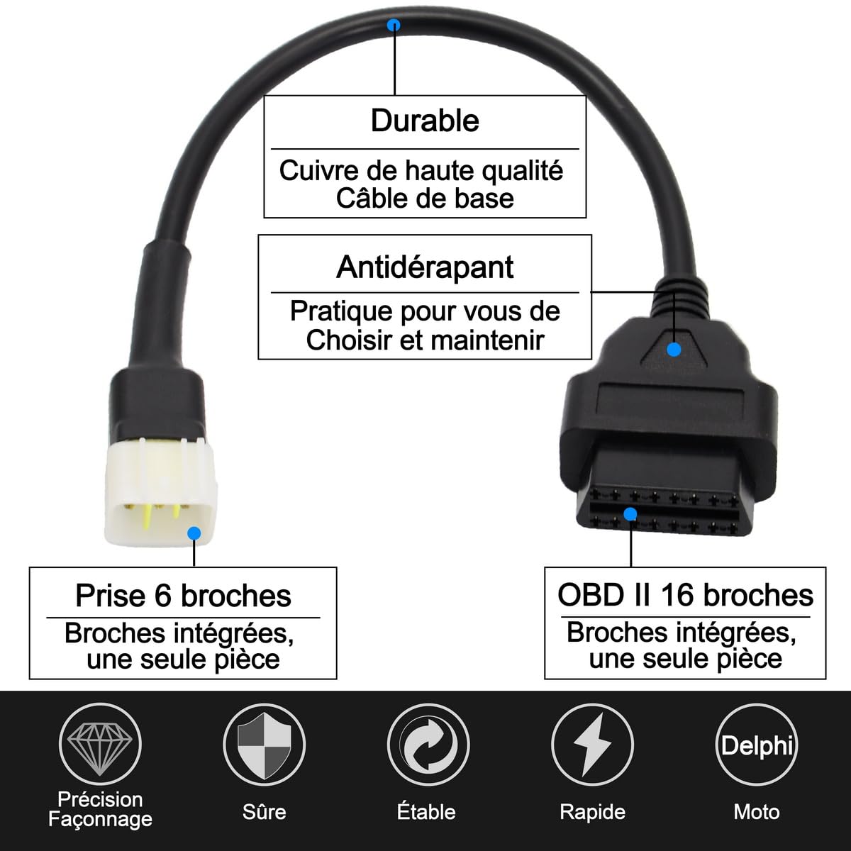 Goliton Delphi Motorcycle OBDII 6 Pin to 16 Pin OBD2 Diagnostic Adapter for Motorcycles Compatible and Efficient - View 4 of 7