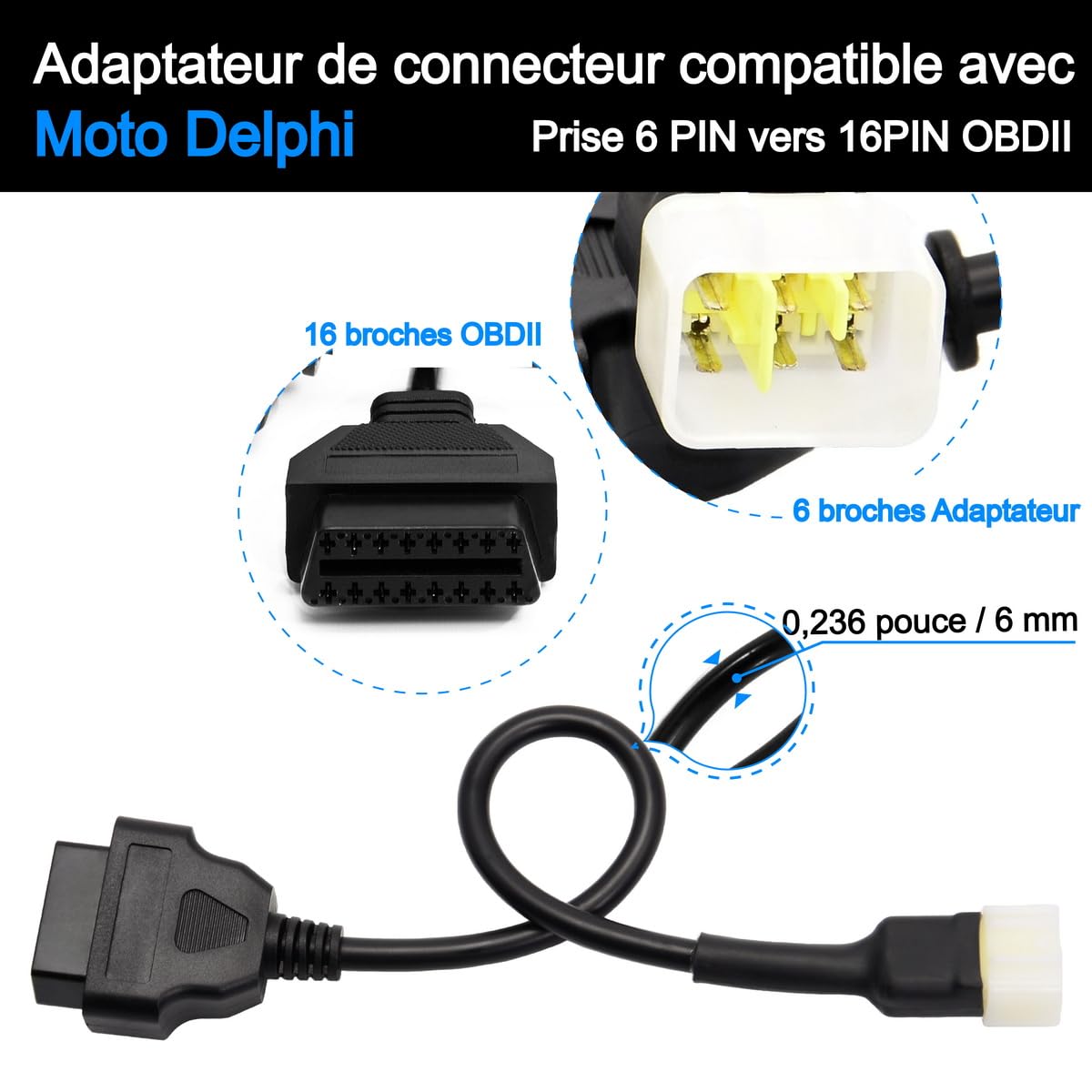 Goliton OBD2 OBDII Diagnostic Adapter Cable 6 Pin 16 Pin Compatible with KTM Moto for Fast and Accurate Vehicle Diagnostics - View 3 of 7
