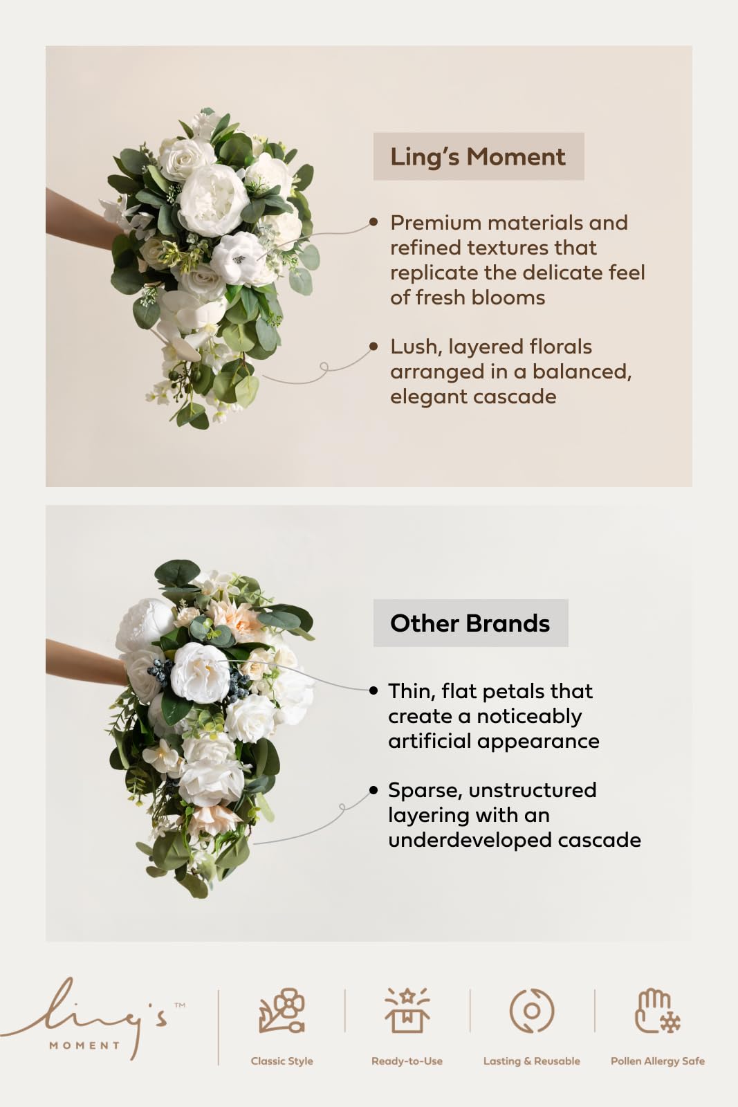 Ling's Moment Terracotta Bridal Bouquet Cascading Orange Wedding Bouquets for Bride 13 Inch Artificial Flowers for Weddings - View 9 of 9