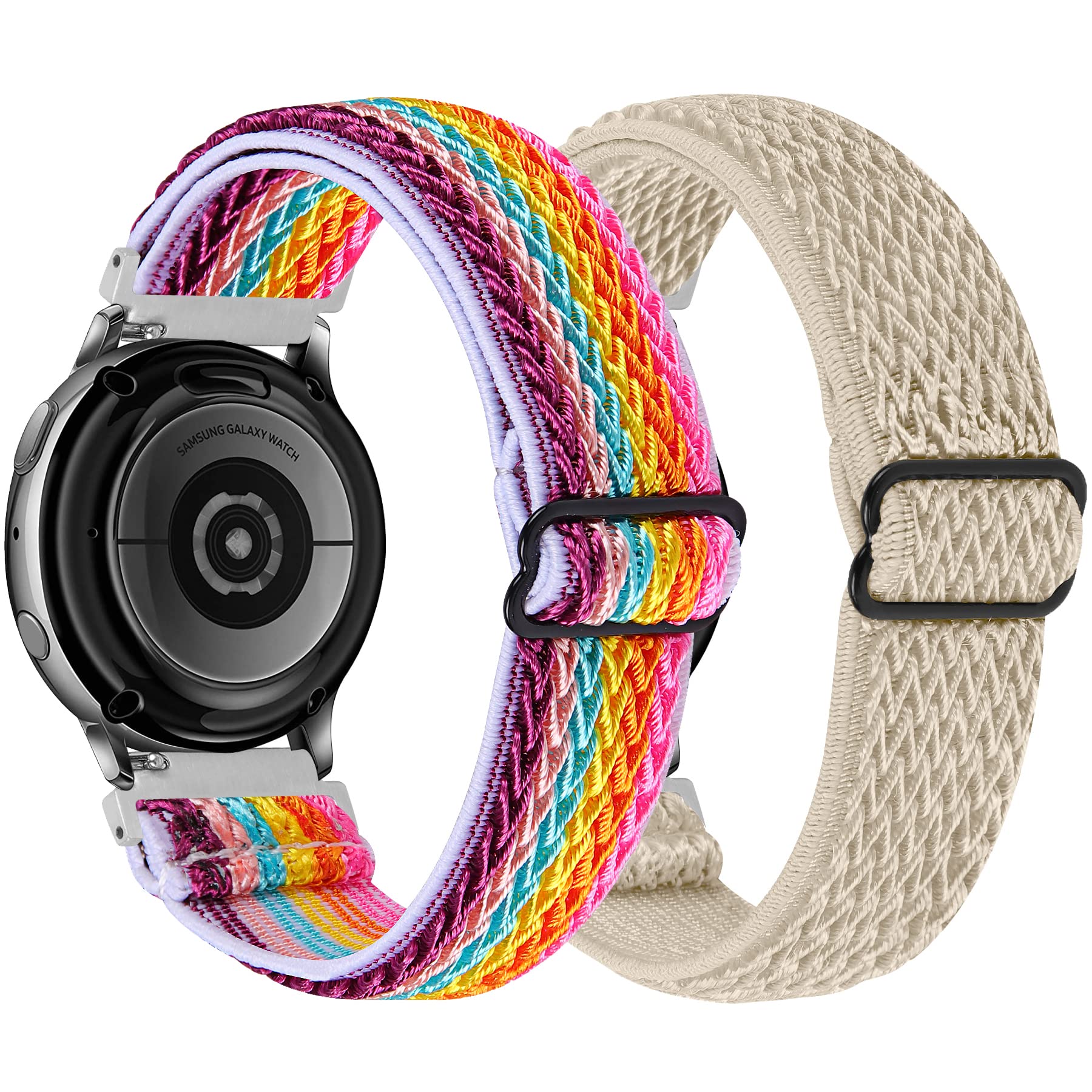 20mm Adjustable Elastic Band for Samsung Galaxy Watch 7 6 5 4 Classic Pro Quick Release Stretchy Nylon Replacement Sports Strap