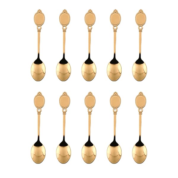 Flylin 10 Pcs Gold Flower Spoon Set - Stainless Steel Coffee & Dessert Spoons for Tea, Ice Cream & Mixing