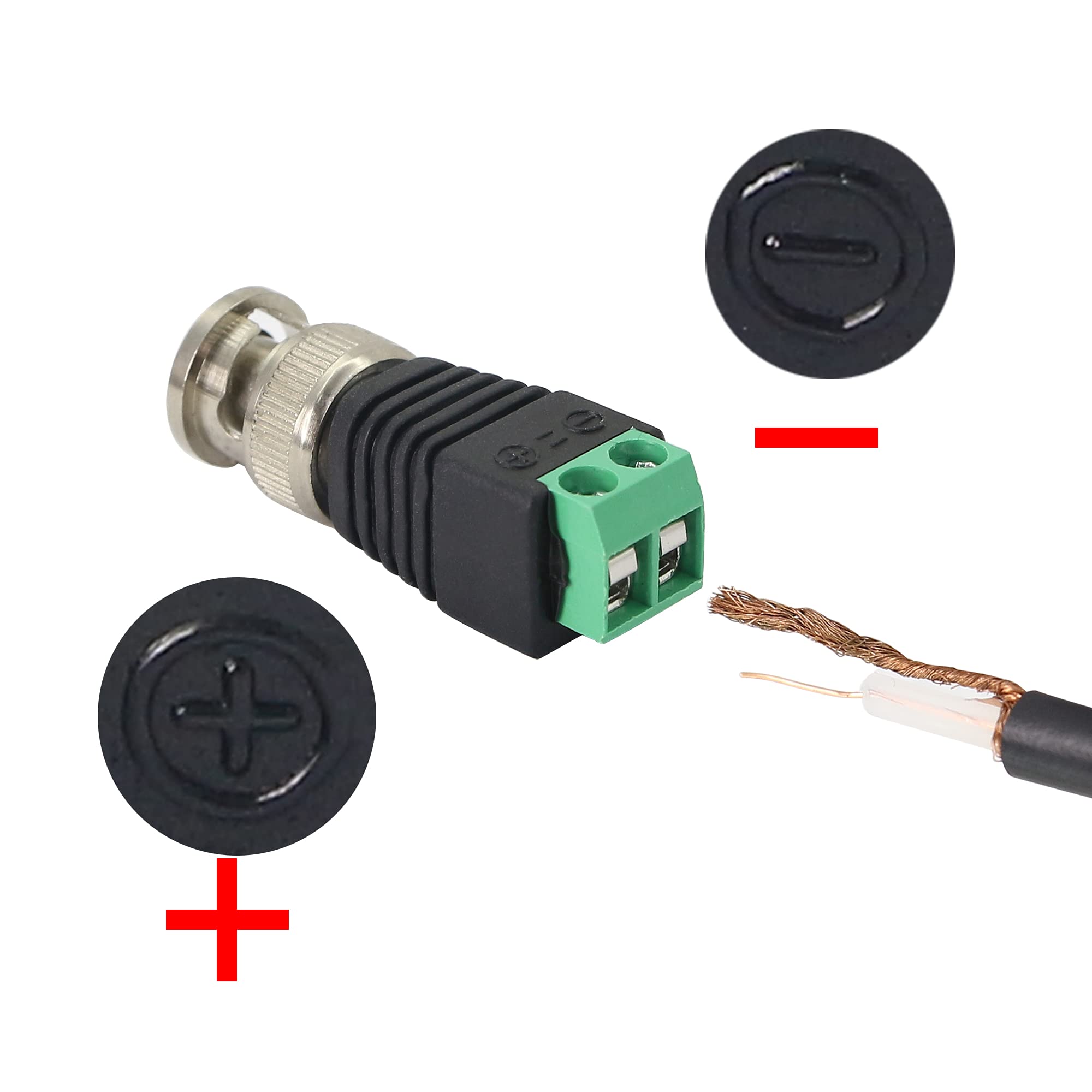 PNGKNYOCN BNC Male Connector 2 Screw Terminal Solderless Adapter for CAT5 Coaxial Cable CCTV Camera 5-Pack - View 5 of 5