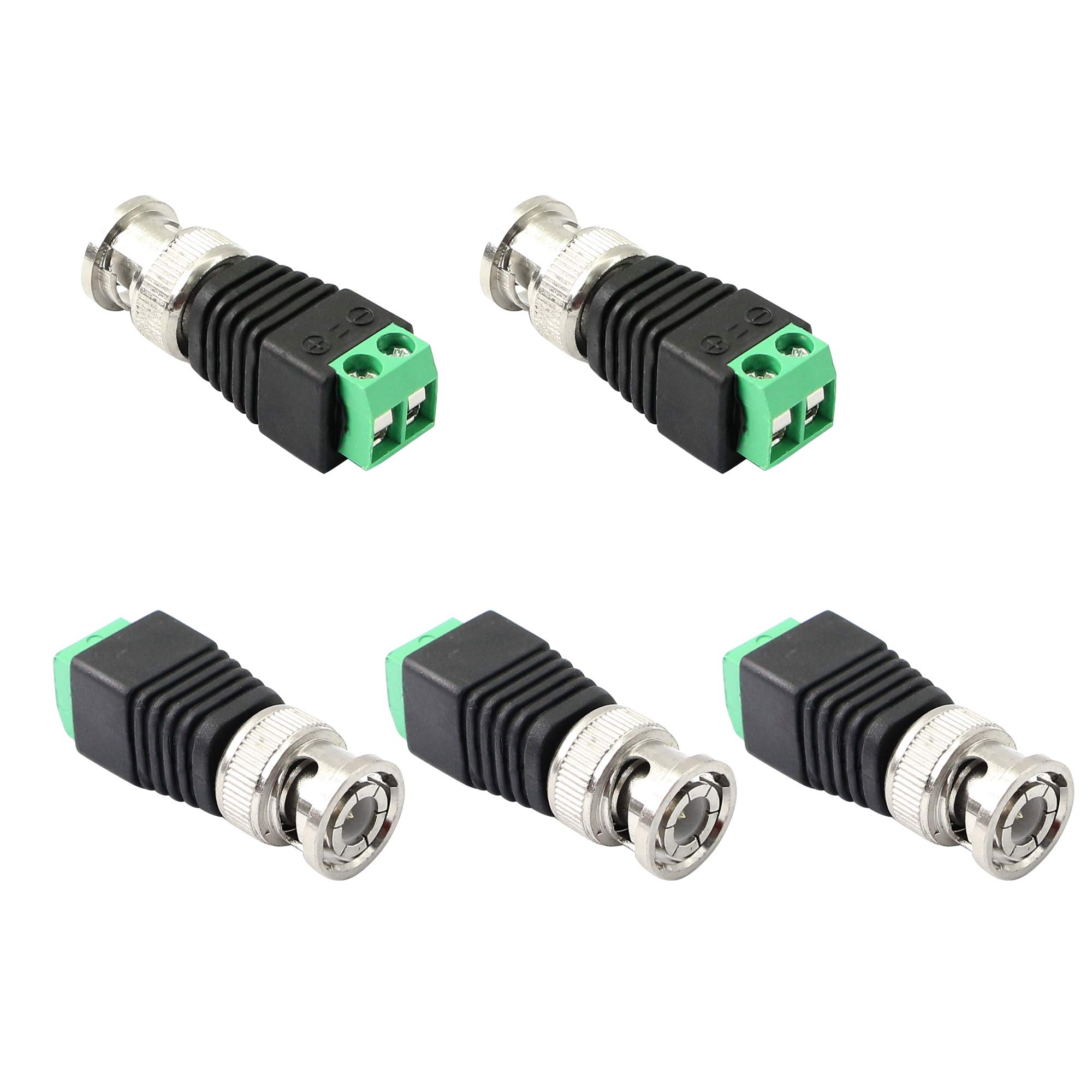 PNGKNYOCN BNC Male Connector 2 Screw Terminal Solderless Adapter for CAT5 Coaxial Cable CCTV Camera 5-Pack