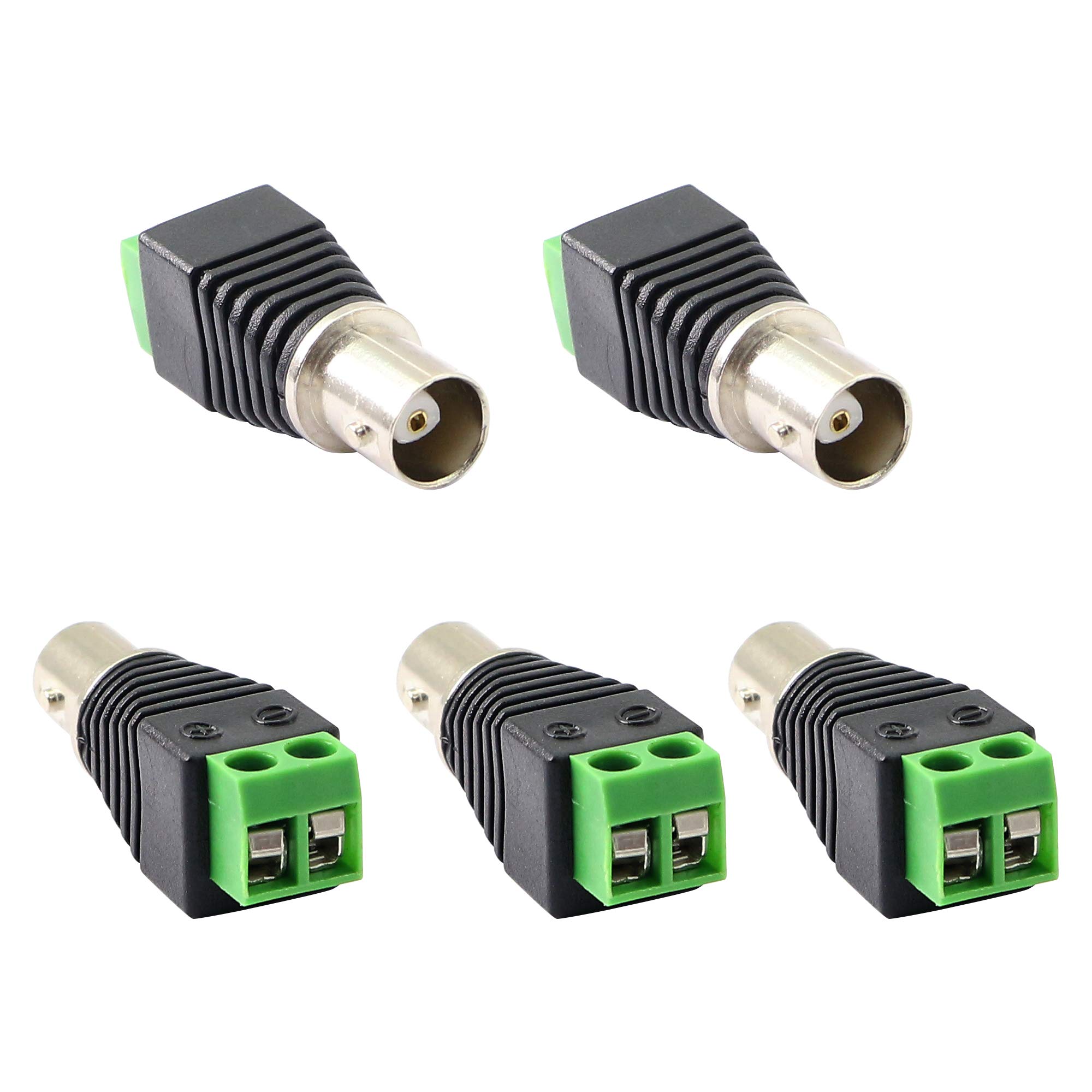 BNC Female Connector Adapter 5-Pack No Soldering for CAT5 Coaxial Cable to CCTV Surveillance Camera