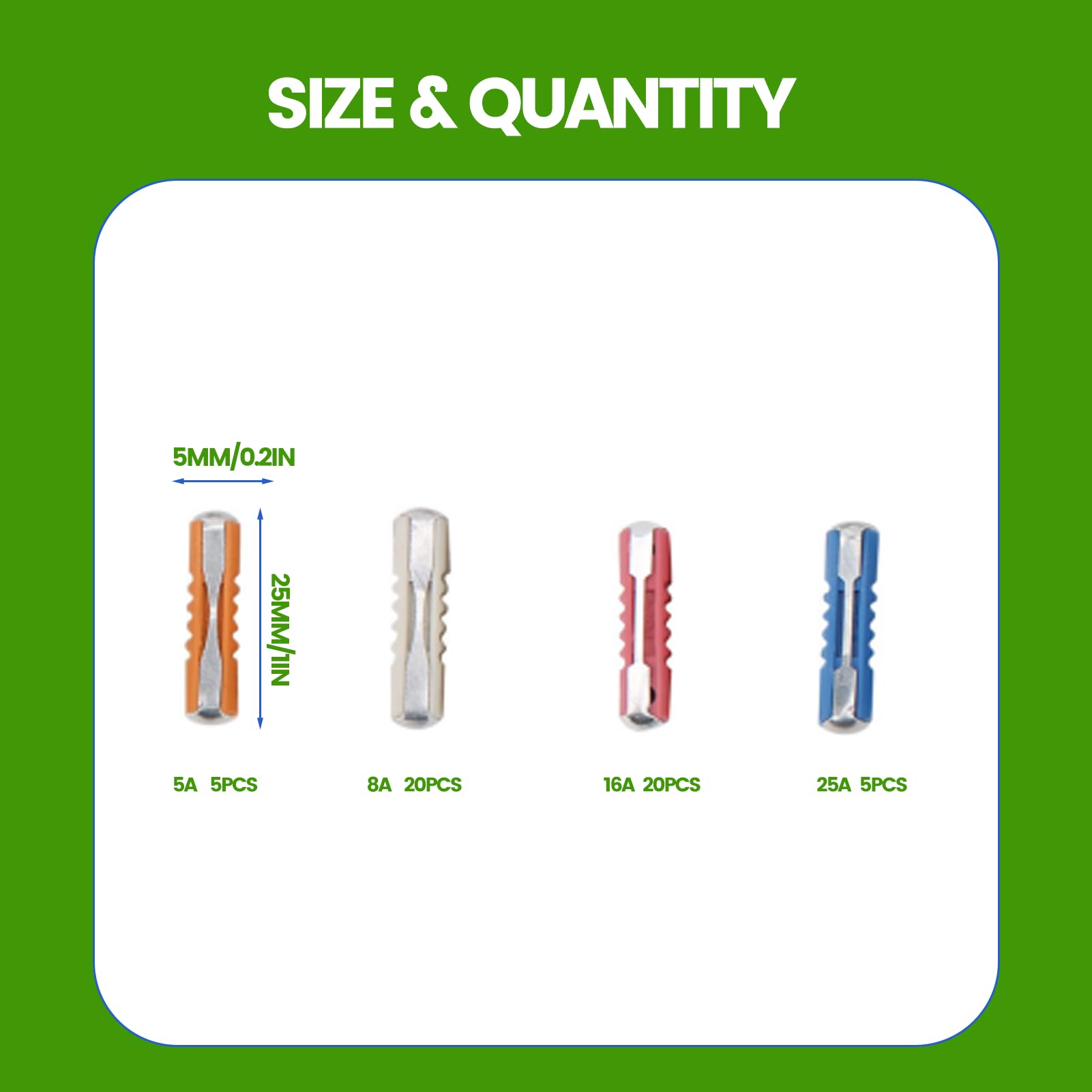 Aramox European Classic Car Fuse Kit 50pcs Torpedo Fuse Set 5A 8A 16A 25A Zinc Alloy PF Material for Stable 32V Circuit Protection - View 4 of 9