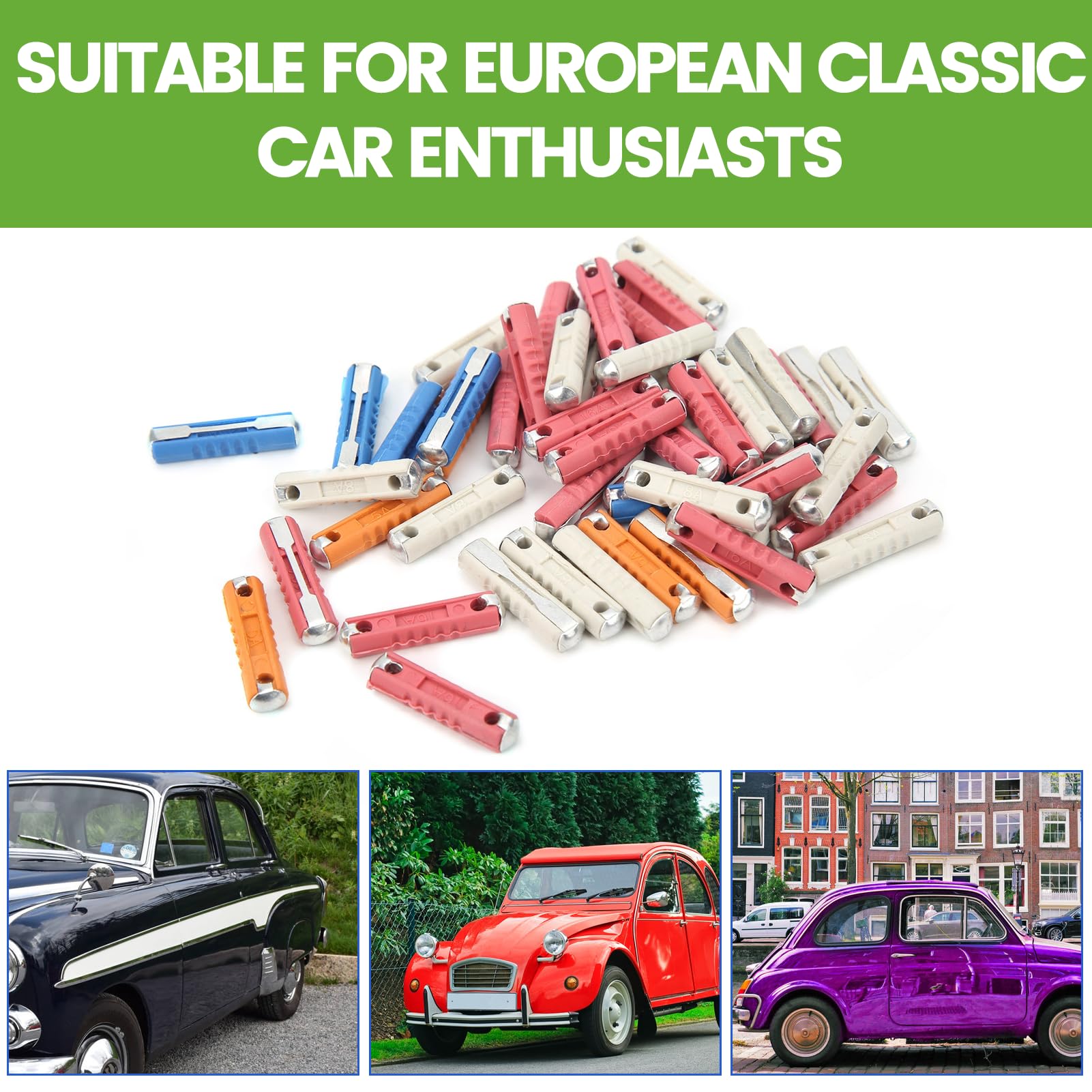 Aramox European Classic Car Fuse Kit 50pcs Torpedo Fuse Set 5A 8A 16A 25A Zinc Alloy PF Material for Stable 32V Circuit Protection - View 5 of 9