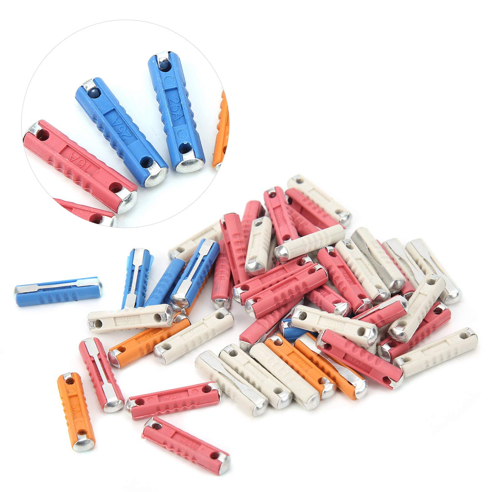 Aramox European Classic Car Fuse Kit 50pcs Torpedo Fuse Set 5A 8A 16A 25A Zinc Alloy PF Material for Stable 32V Circuit Protection - View 7 of 9