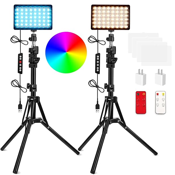 QEUOOIY QEUOOIY 2 Packs RGB LED Video Light Adjustable Tripod Stand Dimmable USB Lighting Kit for YouTube Photography Game Zoom Live Streaming TikTok
