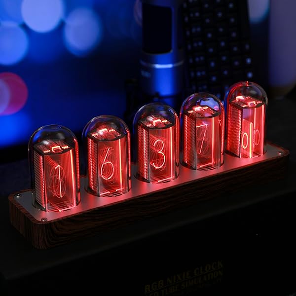ClocTeck ClocTeck Nixie Tube Clock: Wi-Fi Sync, Alarm & Timer - Retro Walnut Digital Clock Gift