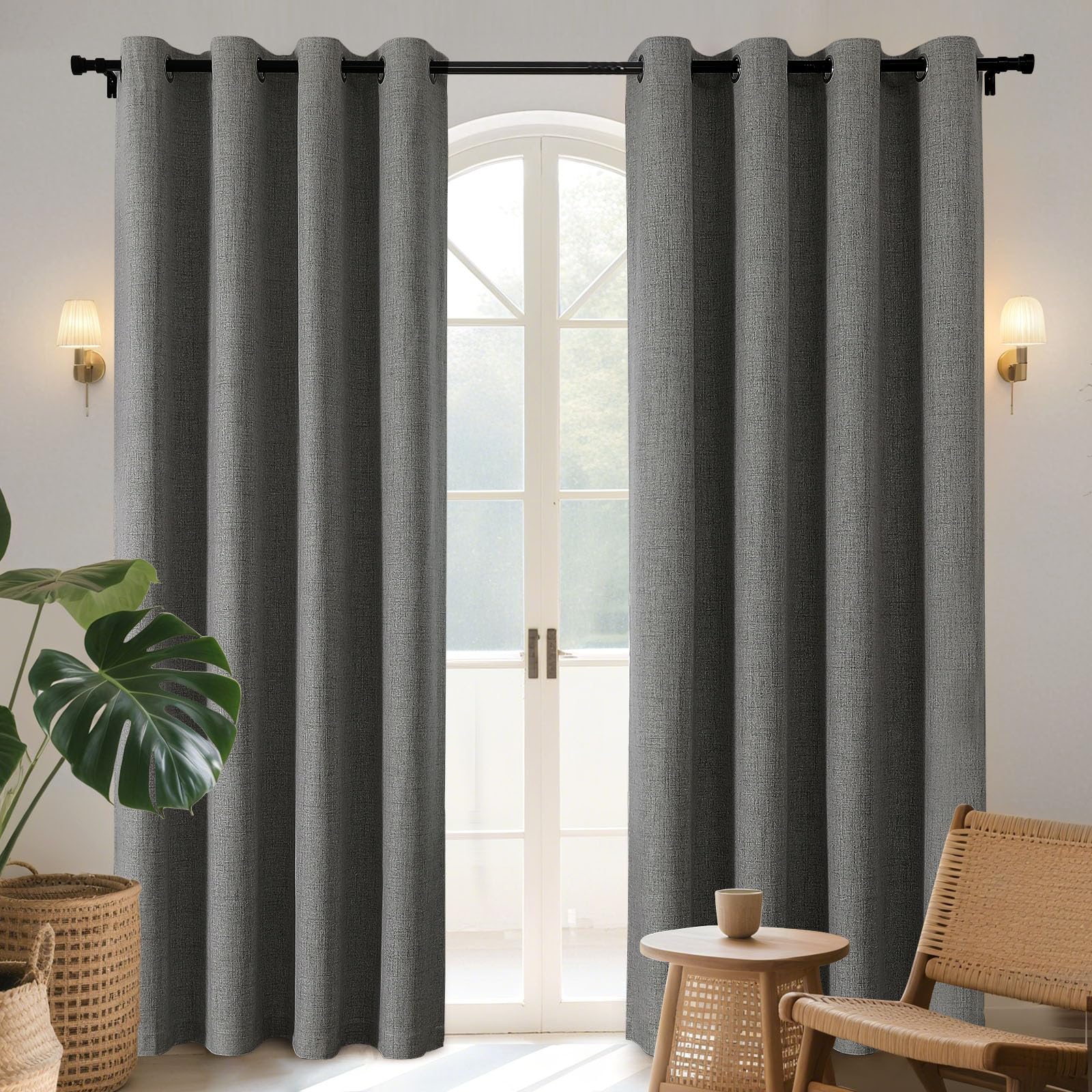 Joydeco 72 Inch Blackout Curtains 2 Panels Grey Room Darkening Thermal Drapes for Bedroom Privacy Protection