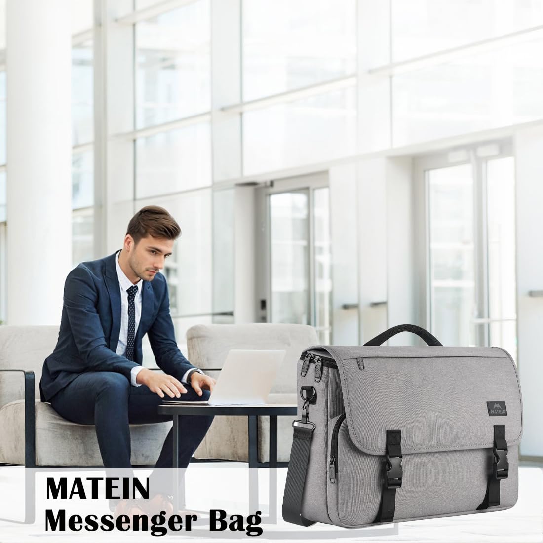 MATEIN MATEIN School Bag and Laptop Messenger Bag for Men Large Crossbody Satchel for College Students and Office Use in Grey - View 8 of 8