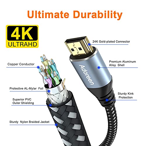 Adoreen Adoreen 4K HDMI Cable 3 Feet 2 Pack High Speed 18Gbps HDMI 2.0 Braided Cord Compatible with UHD TV PC PS3 PS4 with 5 Cable Ties - View 4 of 7