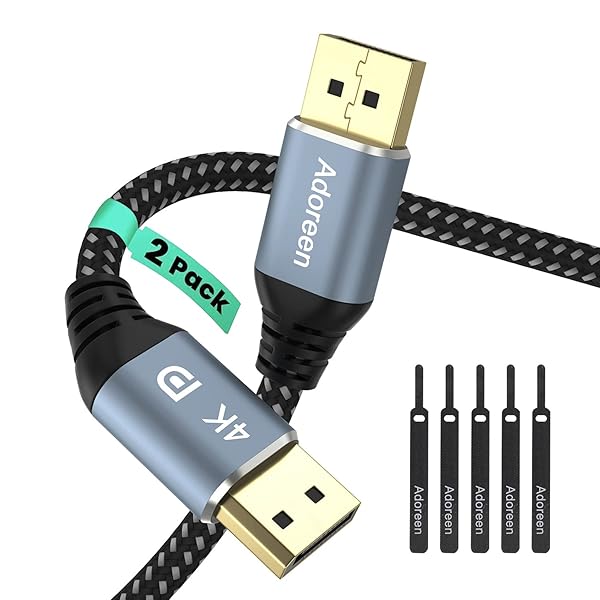 Adoreen Adoreen 4K DisplayPort Cable 1.5-50feet 4K DP 1.2 Cable 3ft 2Pack 4K 60Hz 2K 165Hz 144Hz 1440p Braided Cord for Laptop PC TV Gaming Monitor