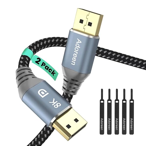 Adoreen 8K DisplayPort 1.4 Cable 10 Feet 2 Pack Adoreen DP Cord 8K 60Hz 4K 144Hz 32.4Gbps Braided Display Port for Monitor Graphics
